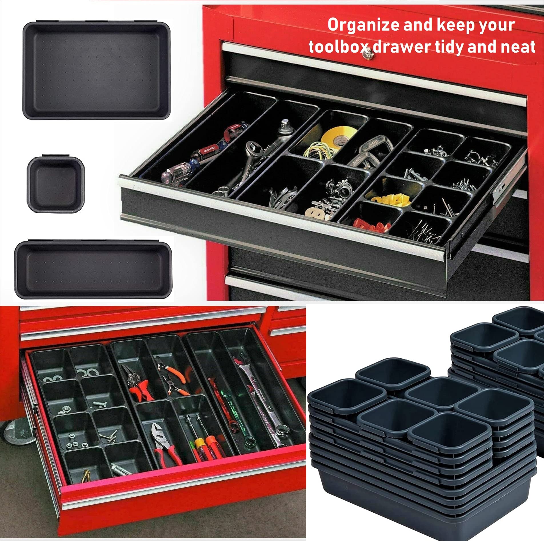 ONREVA Tool Box Organizer Tray Dividers, Toolbox Storage Trays, Rolling