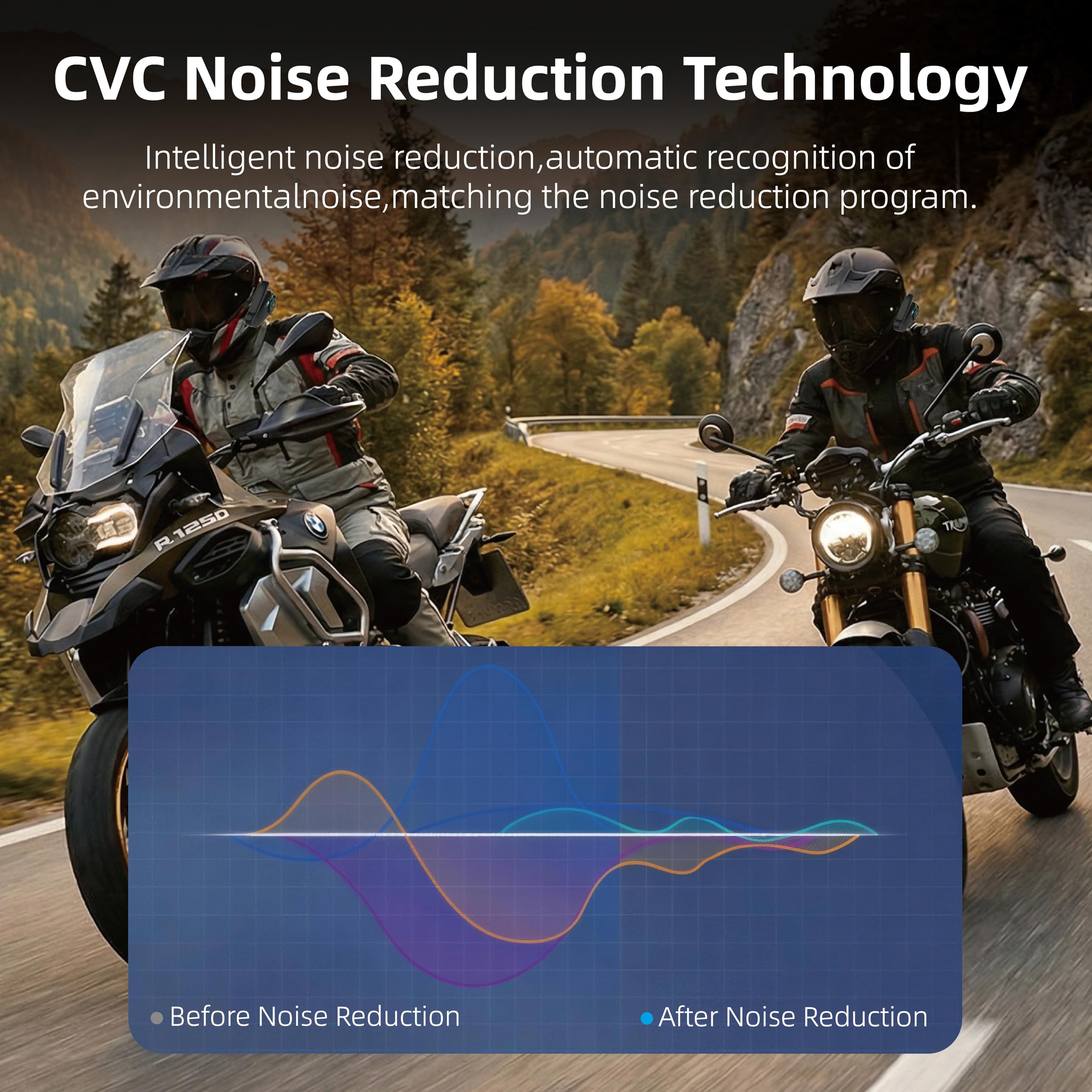 EJEAS Q8 - Cuffie interfono Bluetooth 5.1 per moto, con condivisione della musica e riduzione del rumore CVC, per 6 ciclisti in rete, confezione da 2