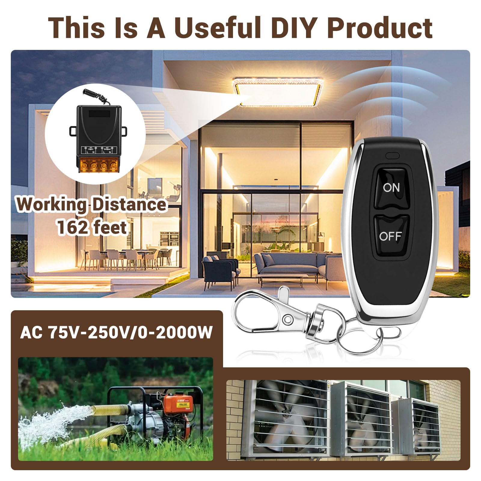 Interruttore telecomando radio AC 220 V 230 V 30 A relè ricevitore con 2 trasmettitori, controllo radio RF per luce, pompa dell'acqua, elettrodomestici, irrigazione agricola e dispositivi elettrici