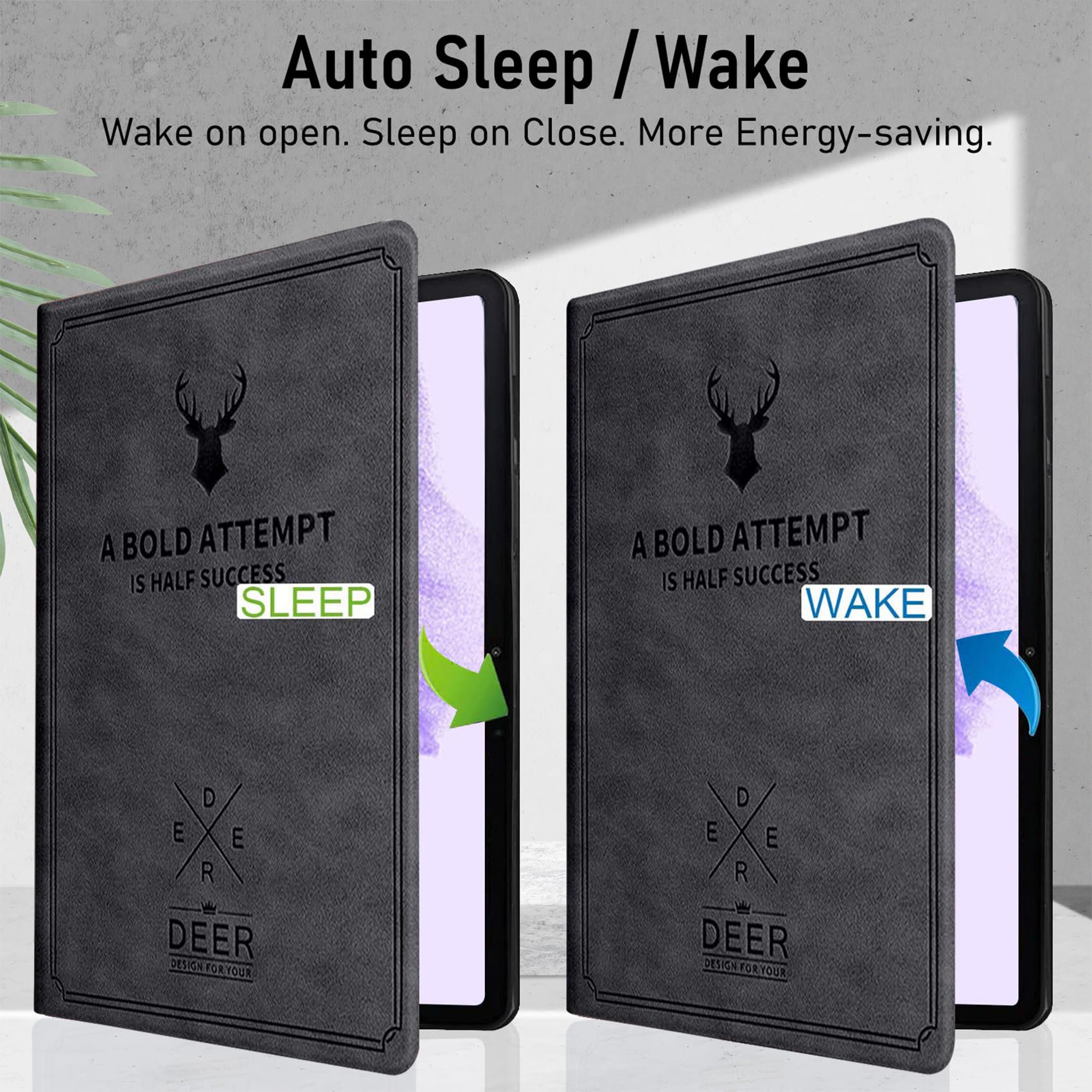 Robustrion Deer Pattern Flip Stand Case Cover for Samsung Galaxy Tab S8 Plus / S7 Plus /S7 FE 12.4 Inch SM-X800/X806/T970/T975/T976/T735 Cover - Deer Black — Amazon image 2