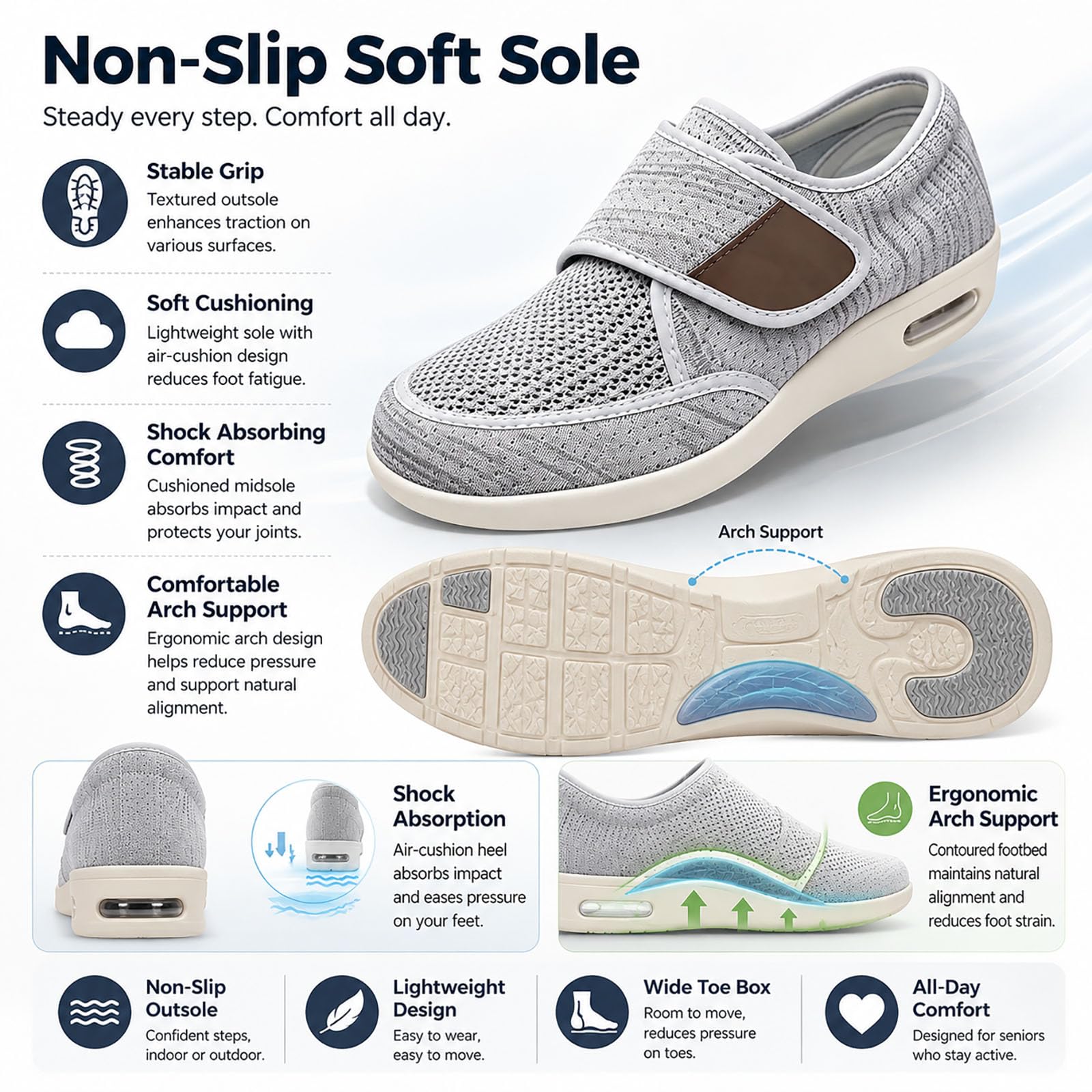 Generisch Men's Diabetic Shoes, Seniors with Fastening for Swollen Feet