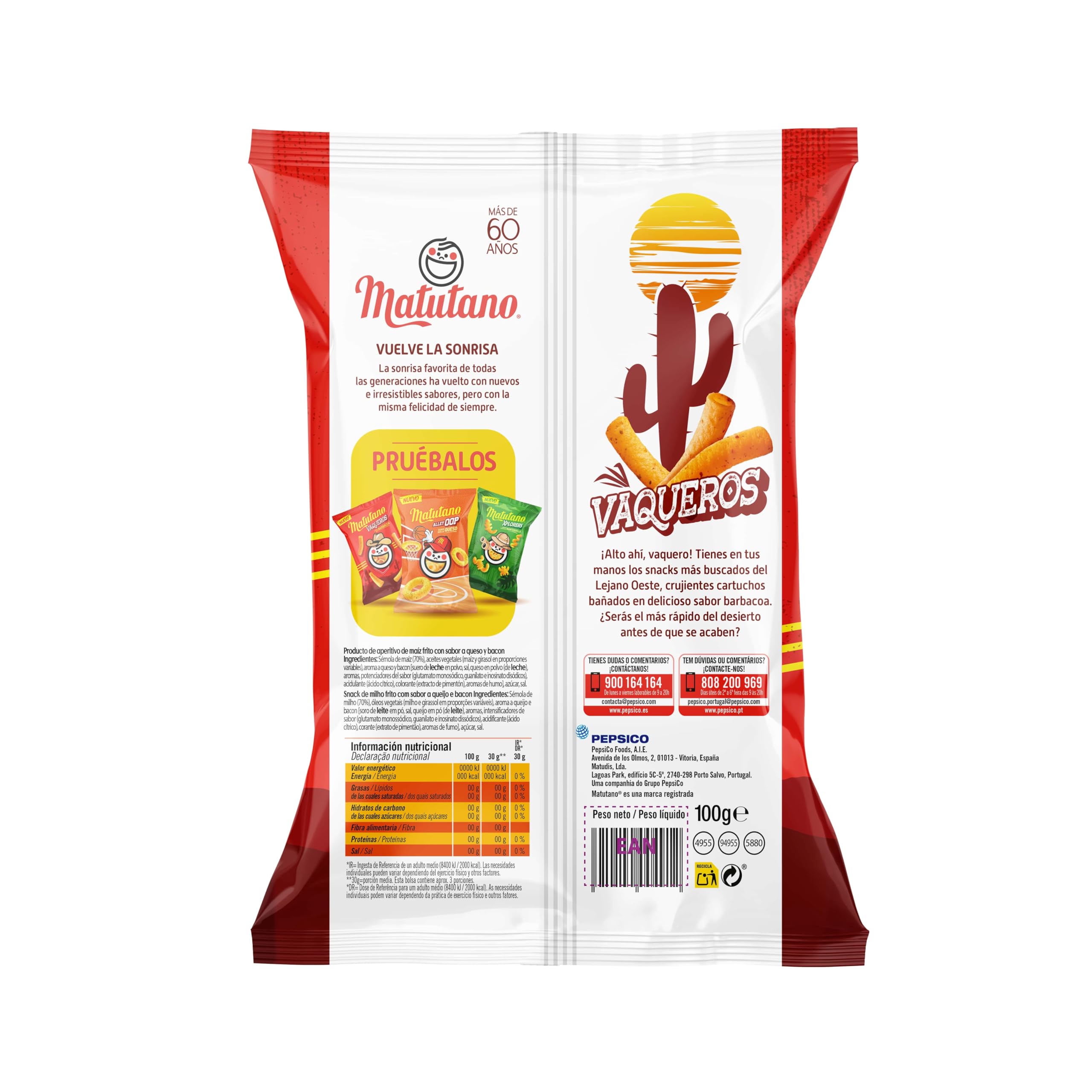 Matutano Vaqueros Snack sabor barbacoa 150 gramos