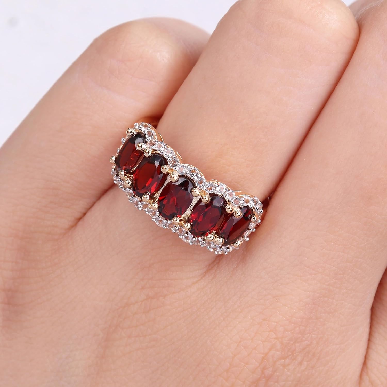 Womens Oval Cut Gemstone Wide Band Ring in 925 Sterling Silver