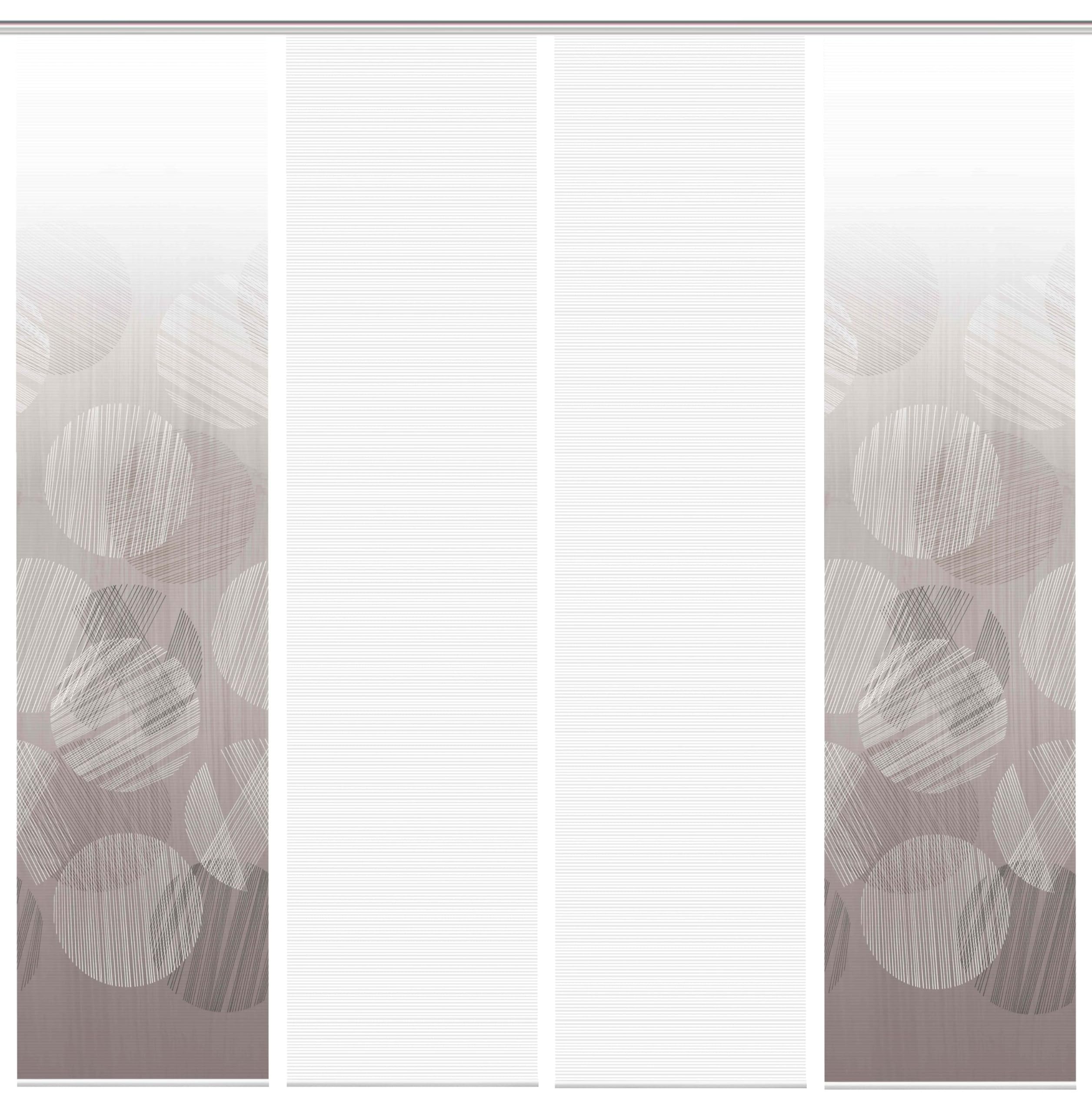 94168 | 4er-Set Schiebegardine 'Circo', Digitaldruck auf Bambus-Optik, mit abstraktem Motiv, 260x60cm, Farbe: Grau und Taupe, Farbe:Taupe