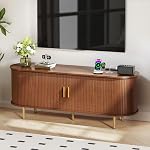 DHH 55" TV Stand avec Power Outlet pour les téléviseurs jusqu'à 60 Inch, Centre de divertissement avec rangement et étagères réglables, Console de médias modernes avec portes coulissantes pour le salon, noir