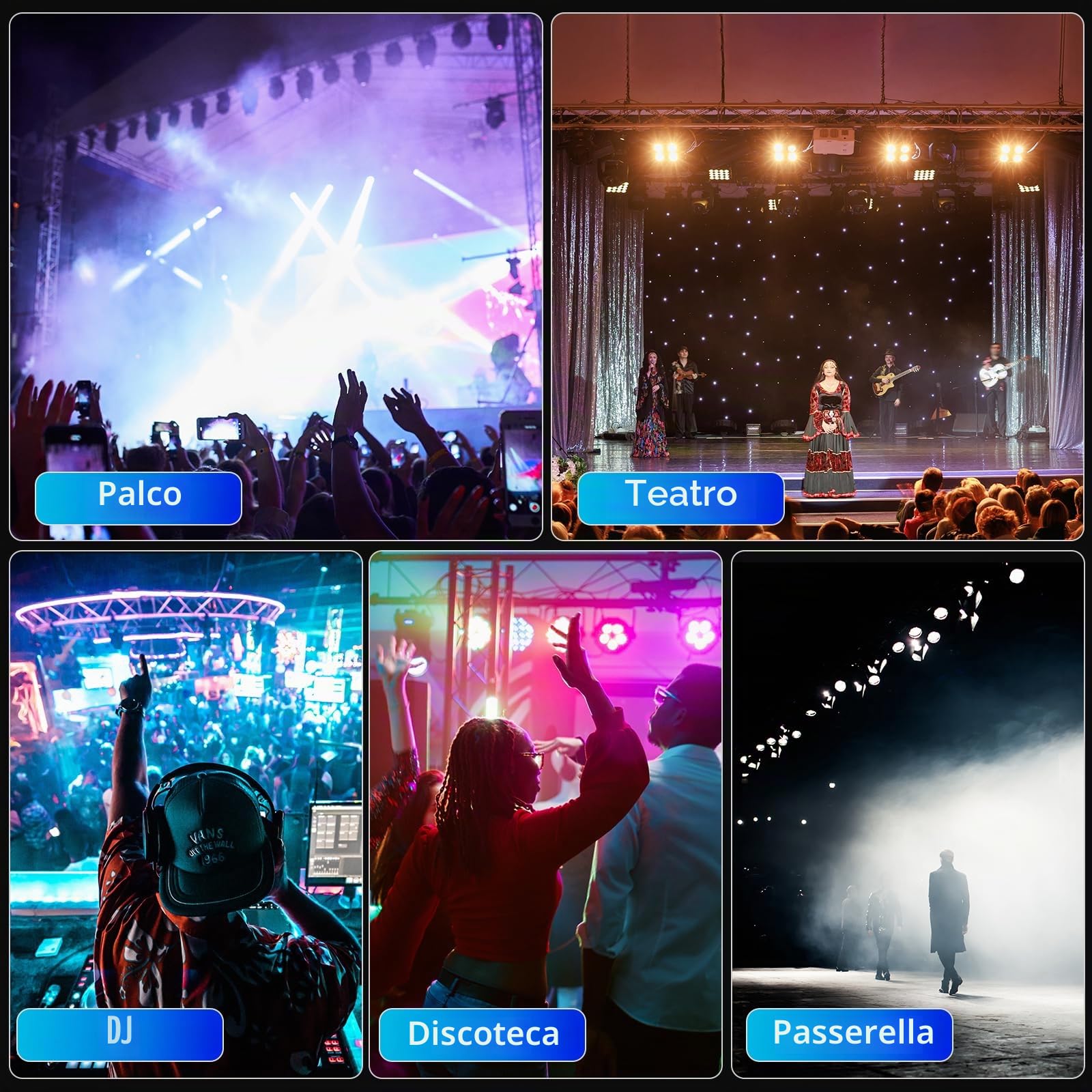 200W COB LED Par faretto 6 in 1 RGBWA+UV Luci da Palcoscenico 3500~7500 K par led con DMX/Sound/Master-slave COB luce Fari per palco, DJ, feste, matrimoni, chiese dramma