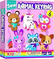 KRAFUN Unicorn Sewing Keyring Kit for Kids 7-12: 6 Plush Animal Crafts - Bear, Dog, Rabbit, Raccoon, Owl, Unicorn