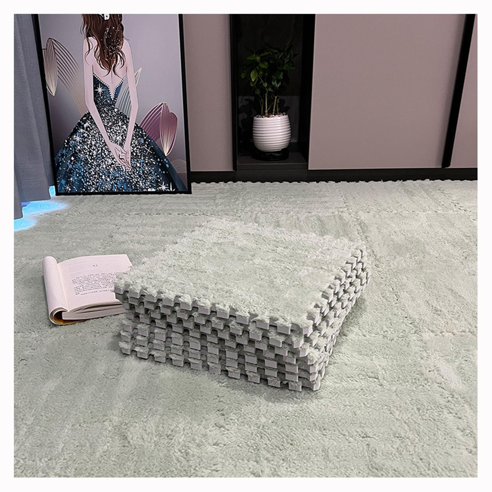 Tappeto ad Incastro Quadrato a Incastro, Tappeto in Schiuma a Puzzle, Morbido e soffice, per Soggiorno, Decorazione della Camera da Letto, Tappeto in Schiuma,Green-20pcs