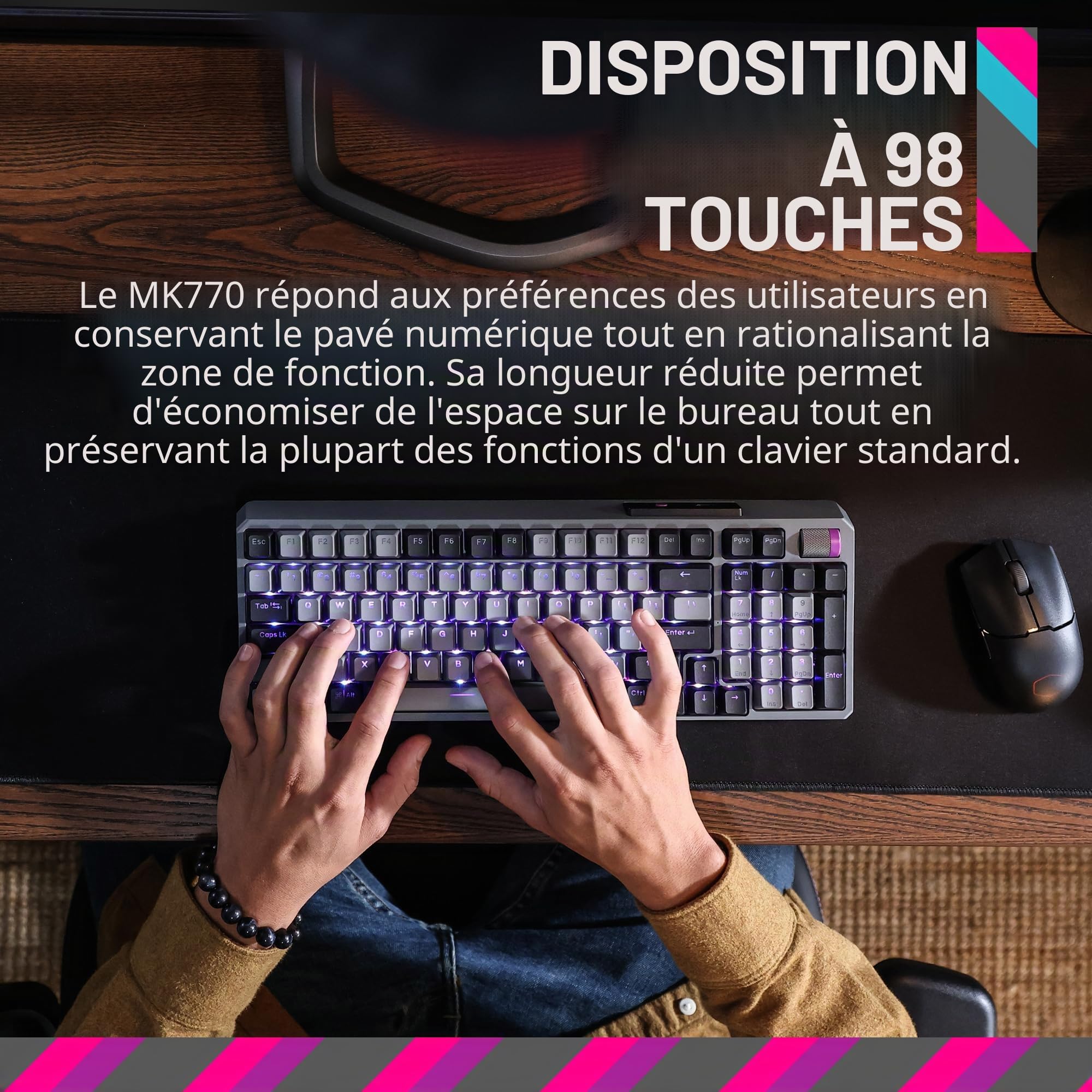 Cooler Master Kailh Box V2 MK770 Clavier de jeu mécanique sans fil RVB, commutateurs blancs à clic doux, structure d'étanchéité, remplaçable à chaud, Bluetooth, 2,4 GHz, cadran tactile à 3 voies