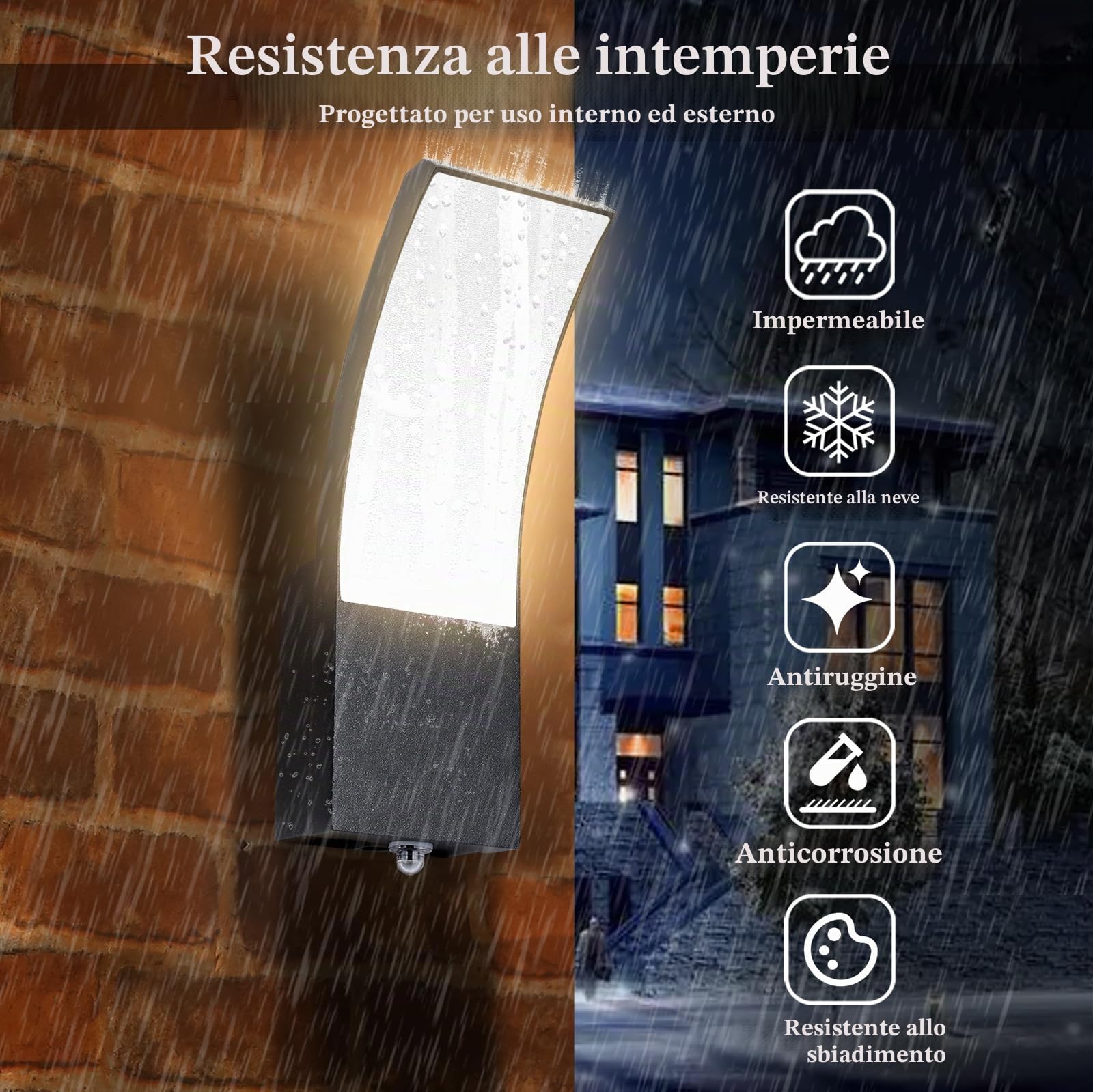 HLFVLITE Lampada Da Parete Esterna Con Sensore Crepuscolare, Ip54 9w Lampada Da Parete Per Interni Ed Esterni Per Patio, Terrazza, Corridoio, Garage E Portico, 1000 Lm, 3000K Luce Bianca Calda