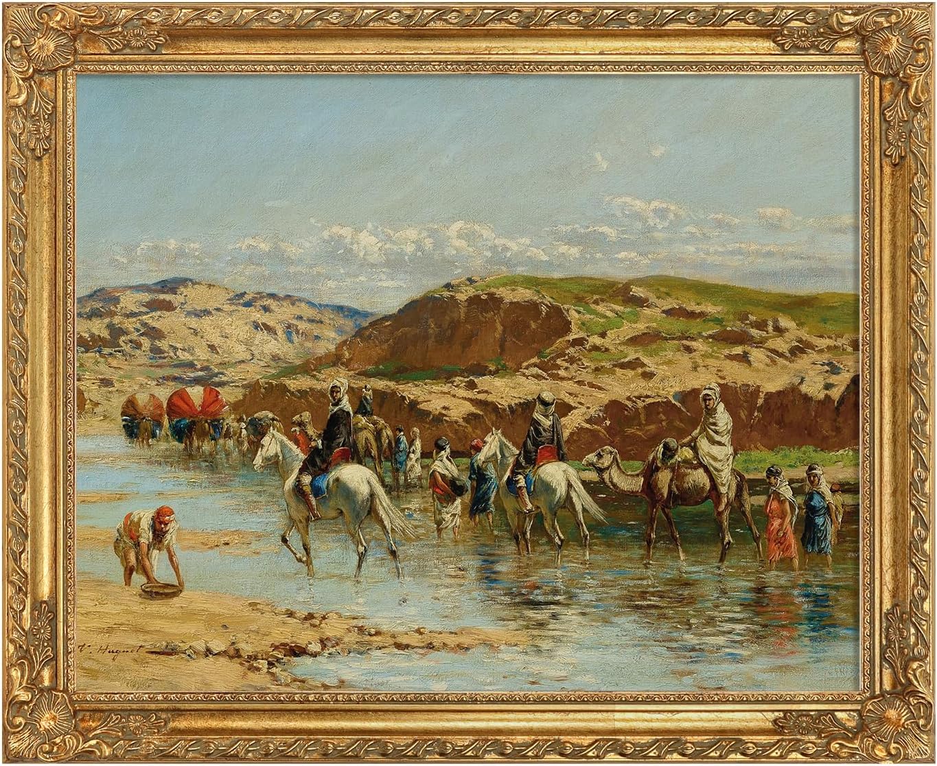 Open Back Wood Frame for 16x20 Canvas Oil Paintings, Antique Gold Wood Ornate Art Frame for Portrait Landscape Abstract Artwork, New Home Wedding Gift (Empty Frame, No Glass Cover&Backboard)