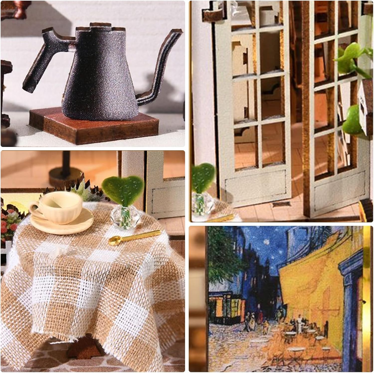 Green House Book Nook Kit - DIY Miniature Coffee Garden 3D Wooden Puzzle, Booknook Bookshelf Decor for Adults Teens, Creative Craft Kits Gift for Family Friends