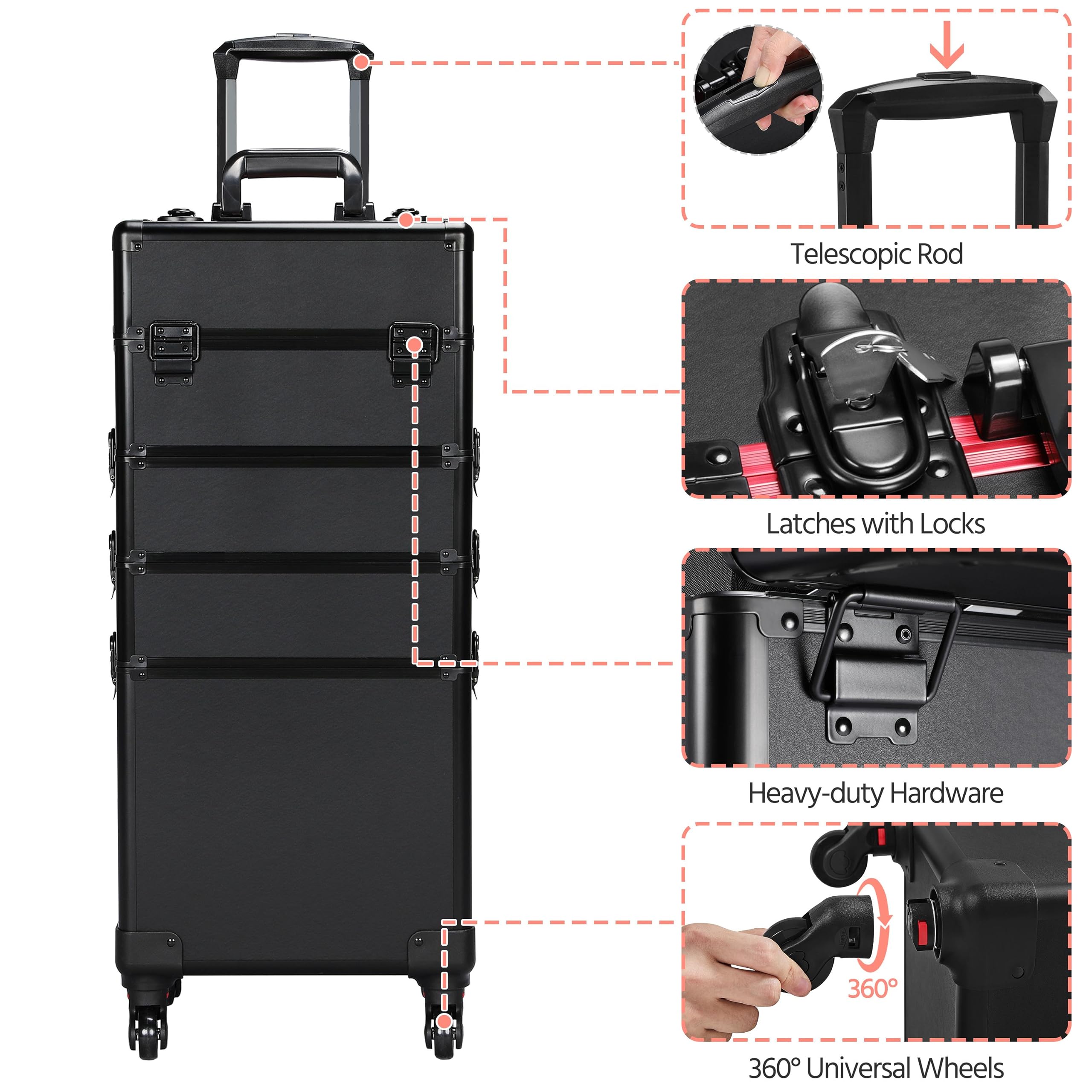 Yaheetech Kosmetikkoffer Alu Beauty Case 4 in 1 Schminkkoffer mit 360° Rollen