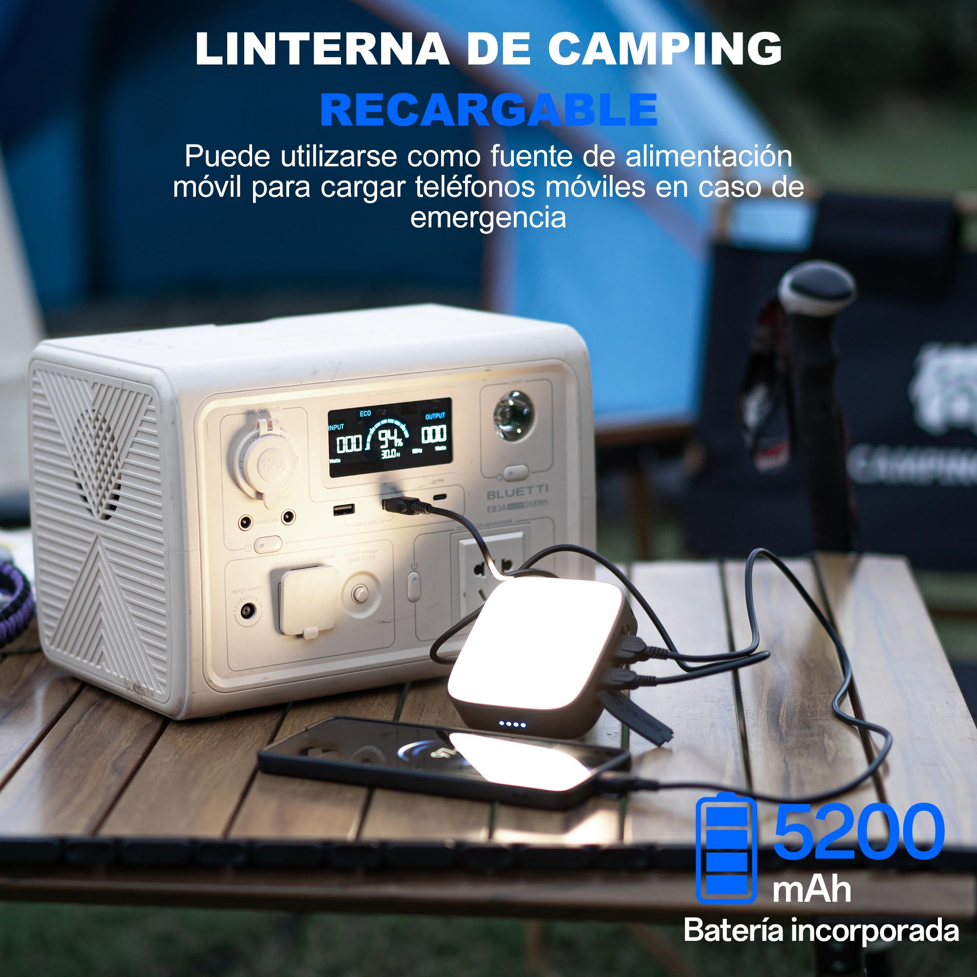 WUBEN F5 Lámpara Camping, Lámpara Camping LED Recargable, Linterna tienda Portátil, 3 modos de luz, IP64 resistente al agua, 500 lúmenes, para acampar, leer, tienda de campaña, senderismo, emergencia