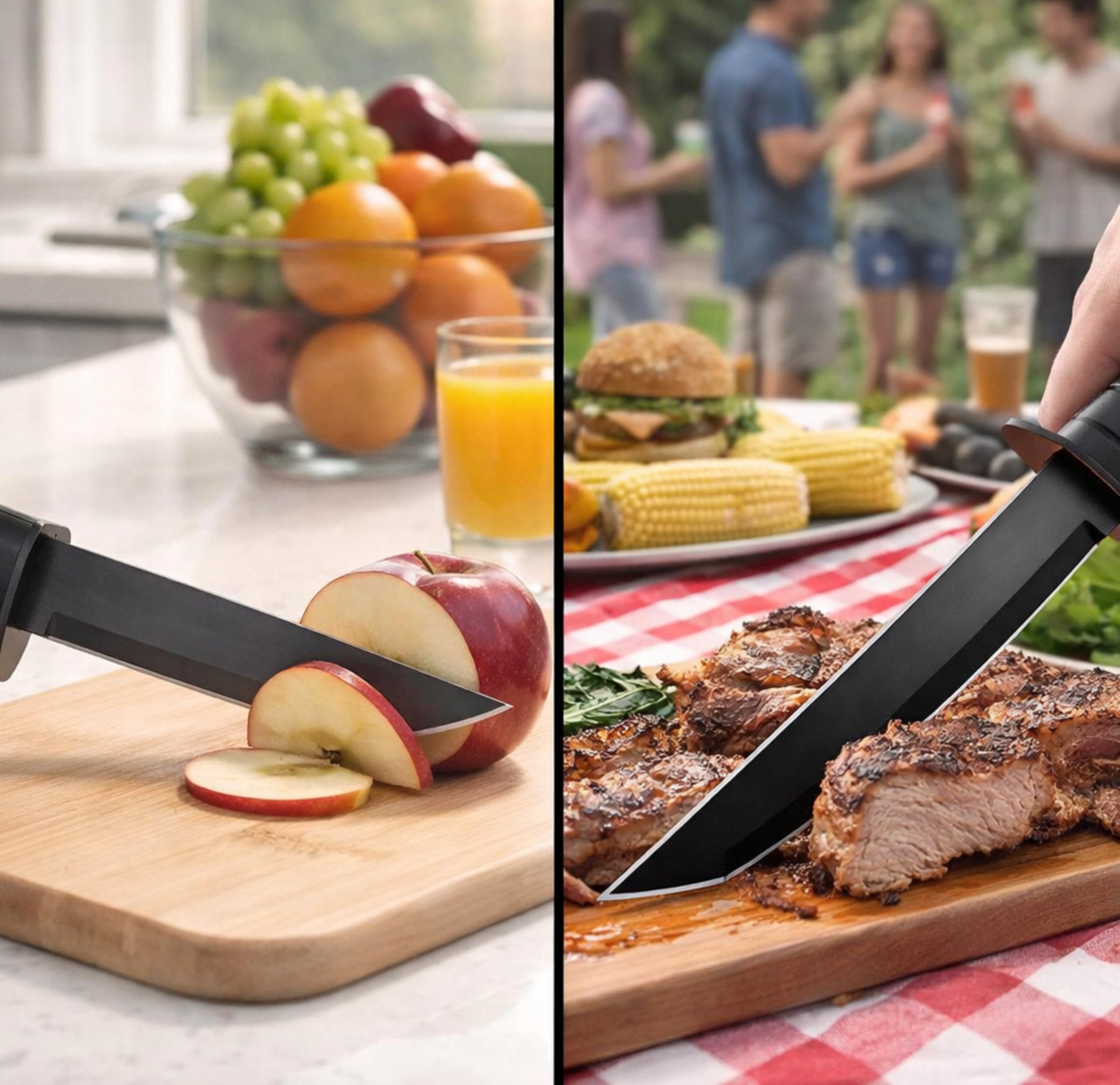 Long Black Kitchen Knife with Sheath -9