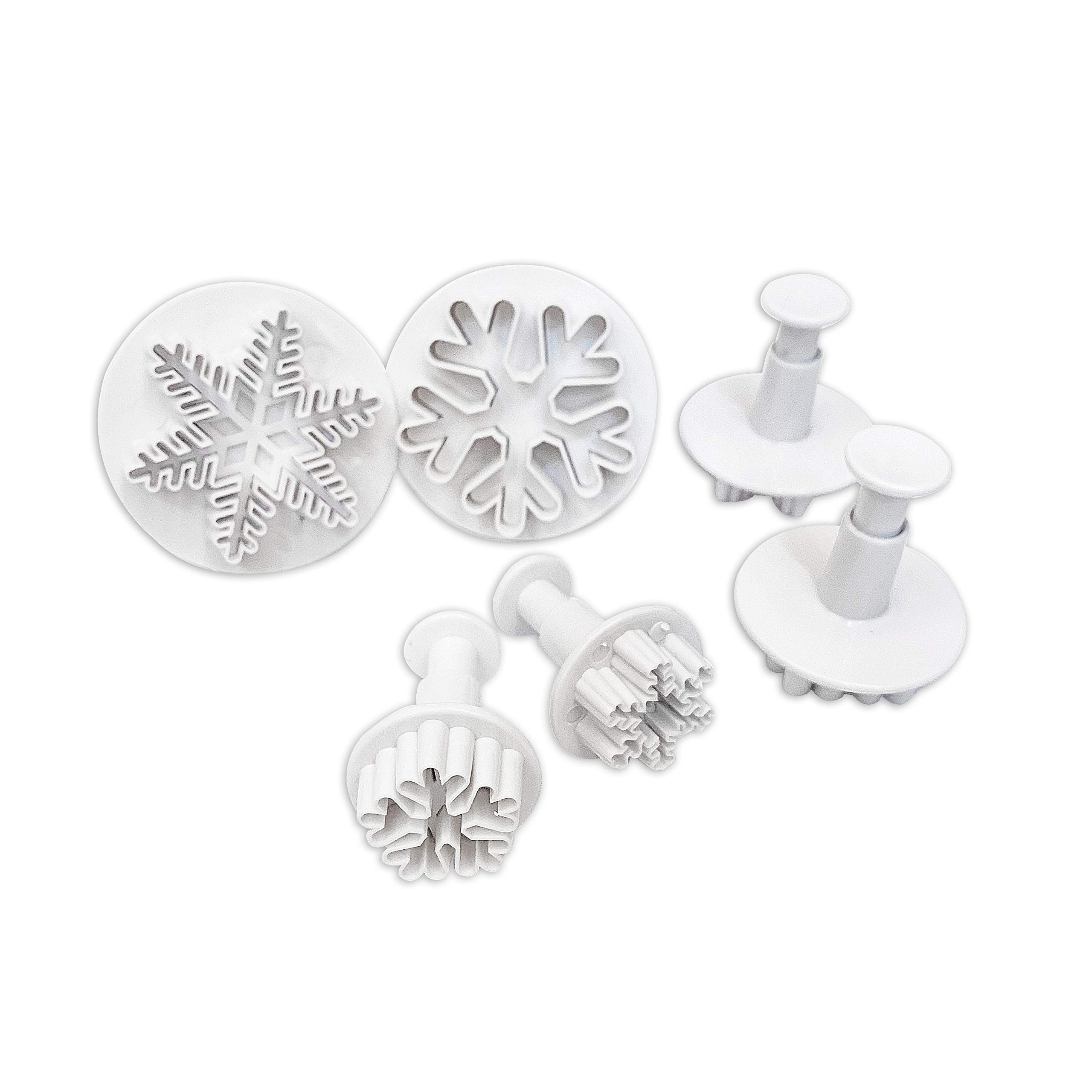 Dadam Clever Monster Snowflake Cookie Cutters Set of 6, Plunger Cutter Cake Decorating Supplies Fondant Molds Embossing Tool Snowflake Plunger Cake Cutter