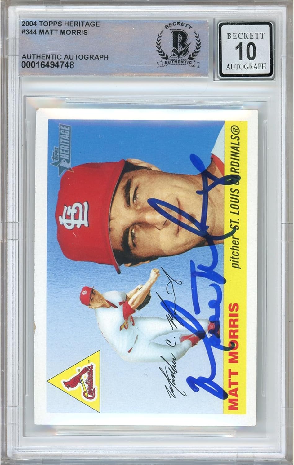 Matt Morris Autographed 2004 Topps Heritage #344 Baseball Trading Card Beckett BGS Auto 10 Graded BAS Authentic Slabbed COA Played For St Louis Cardinals MLB