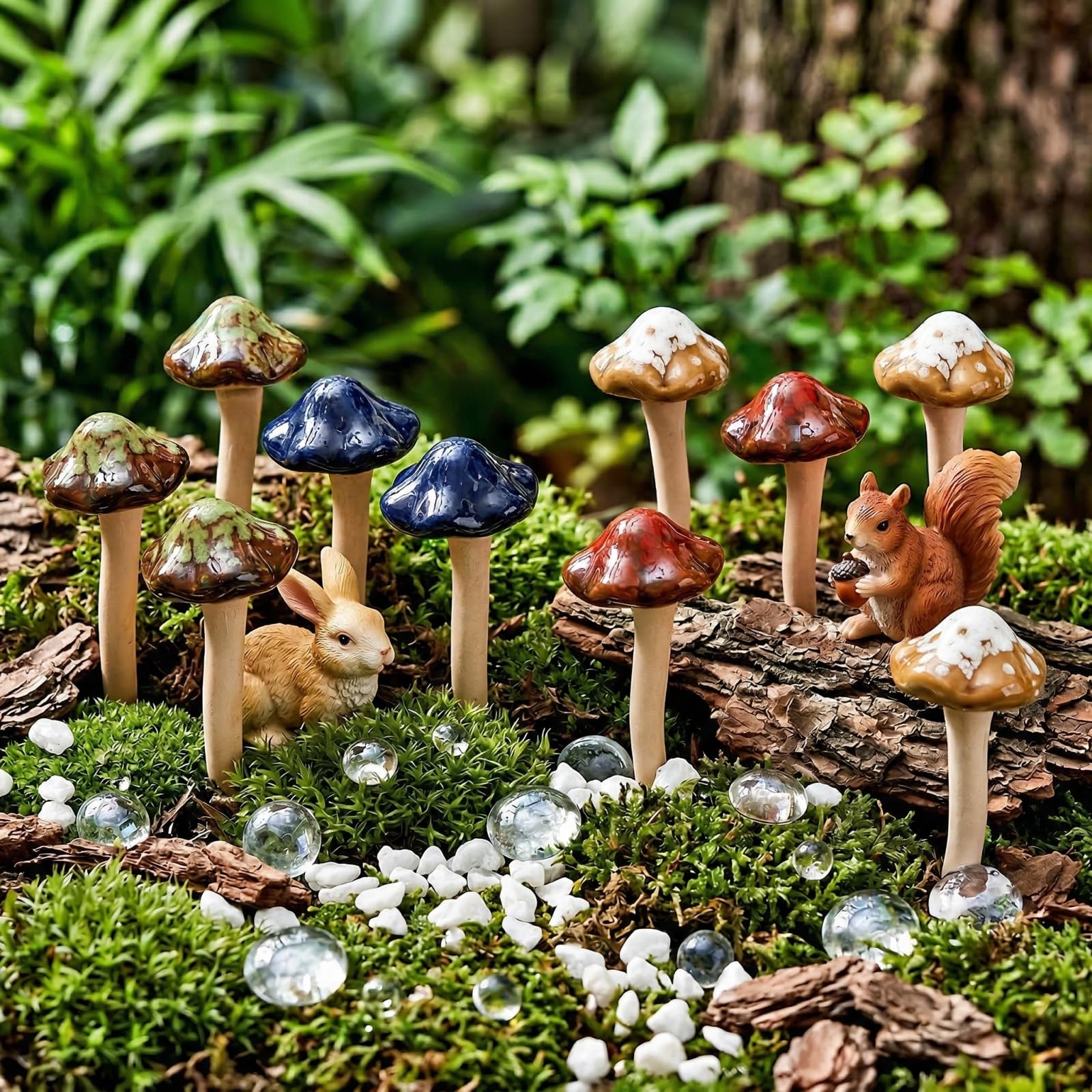 Peohud 12 sztuk kolorowych grzybów ogrodowych, bajkowe dekoracje ogrodowe ozdoby na zewnątrz, ozdoba trawnika, dekoracja, ceramiczne grzyby do samodzielnego wykonania, szopa, doniczka, rośliny,