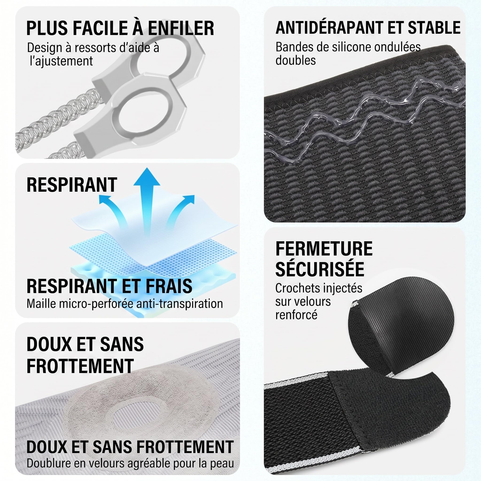 Flexi Pro Genouillère,Soutien Léger Tissu Respirant Compression Ajustable pour le Sport, La Marche Ou Le Travail Facile À Enfiler Lavable en Machine (Noir, L)
