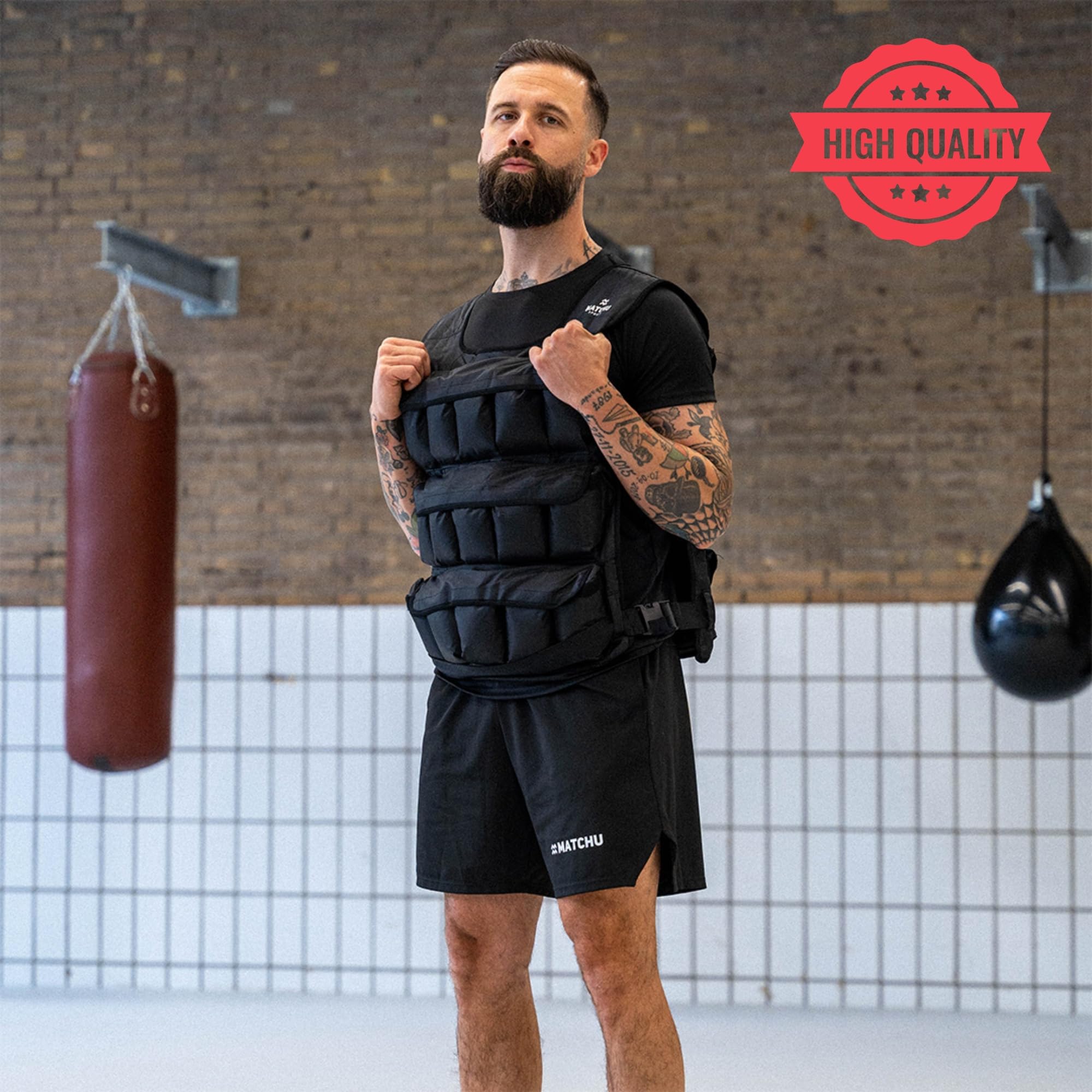Matchu Sports - Gilet lesté 20 kg - réglable - noir - pour fitness et course - acheter un gilet lesté - gilet lesté - gilet lesté