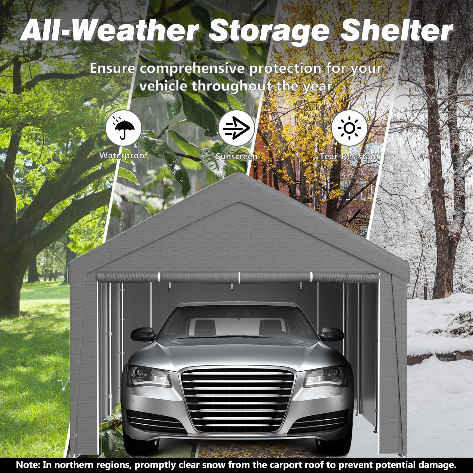Pavillon XXL Carport 4x8m mit Stabil PE Plane, UV-beständig wasserdicht, abnehmbaren Seitenwänden, Dachverstärkung, Metallrahmen, Garagenzelt für Auto, LKW, Party, temporäre Werkstatt, Grau