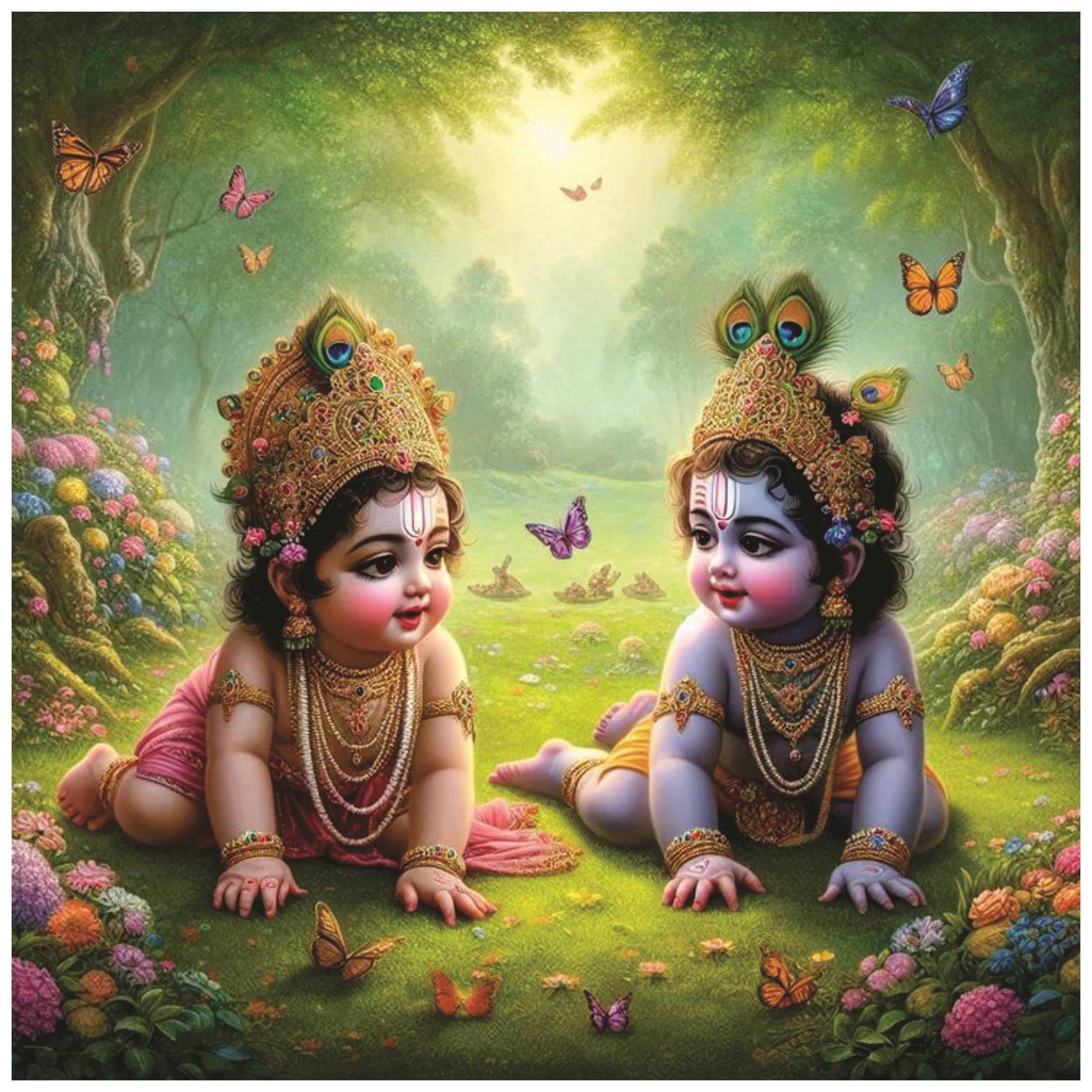 Omdecor Bal Nand Gopal With Balram Playing Jungle God Wall Poster For Pooja Room Living Room Office Size 45Cm X 45Cm