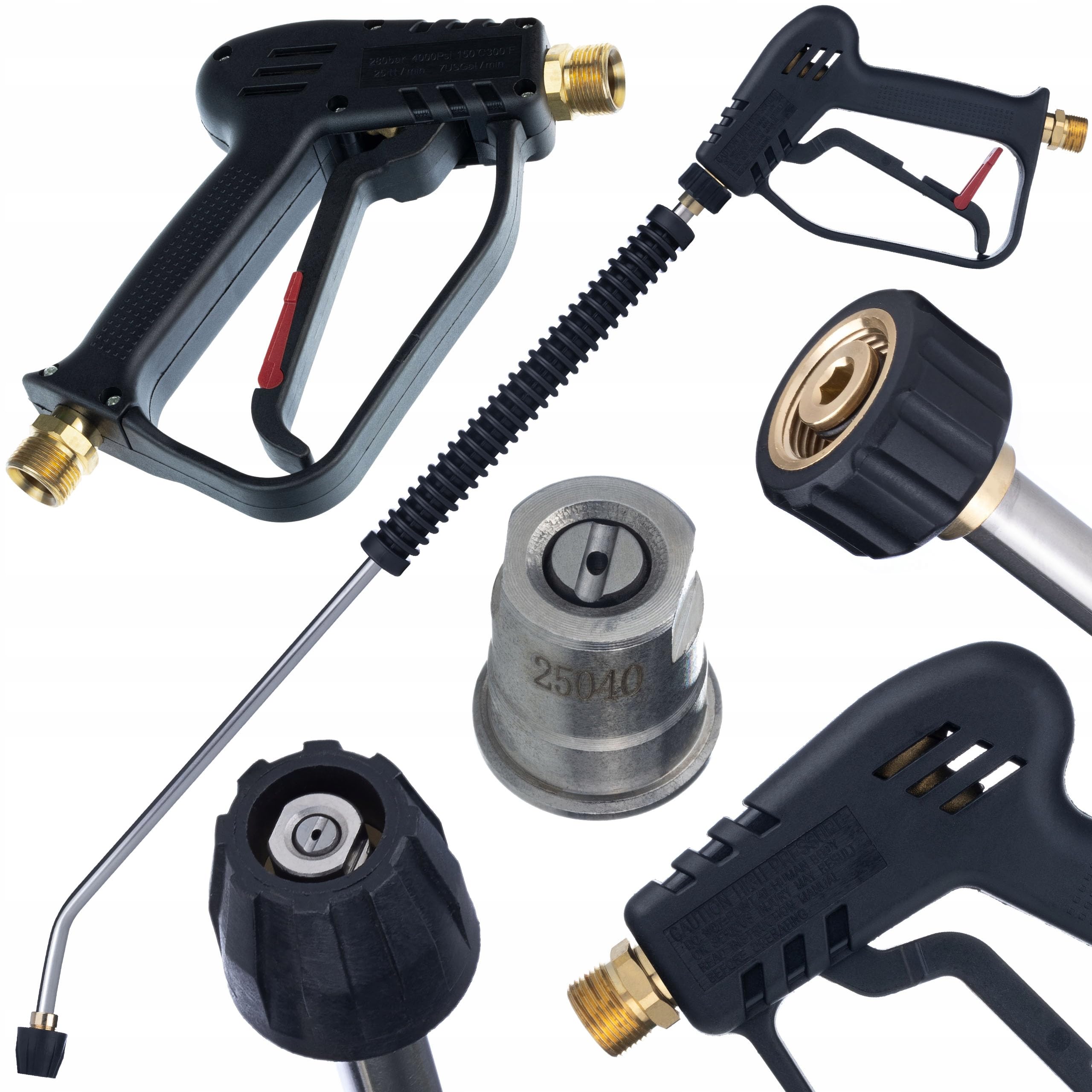 Lanza de alta presión con pistola y boquilla plana de acero inoxidable M22 x 1,5 – Profesional, mango recubierto de plástico, compatible con Kärcher HD/HDS, tecnología hidrodyanmic