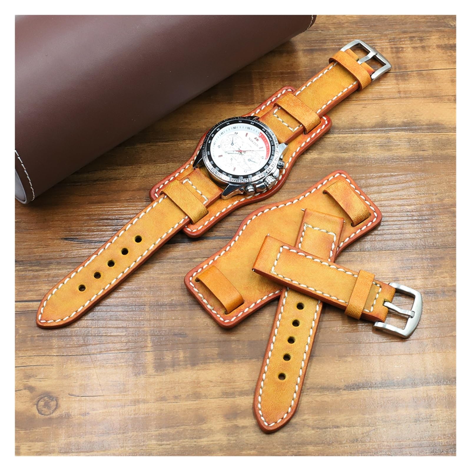 Pasek do smartwatcha ze skóry bydlęcej dla mężczyzn, ręcznie robiony pasek w stylu vintage 18 mm do 24 mm, antyalergiczna bransoletka BUND