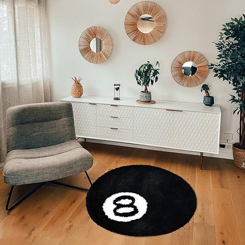 Miniatura 4 de Paquete de 2 alfombras de 8 bolas, 24 pulgadas, color blanco y negro, antideslizantes, para decoración de sala de estar, alfombras de área al aire