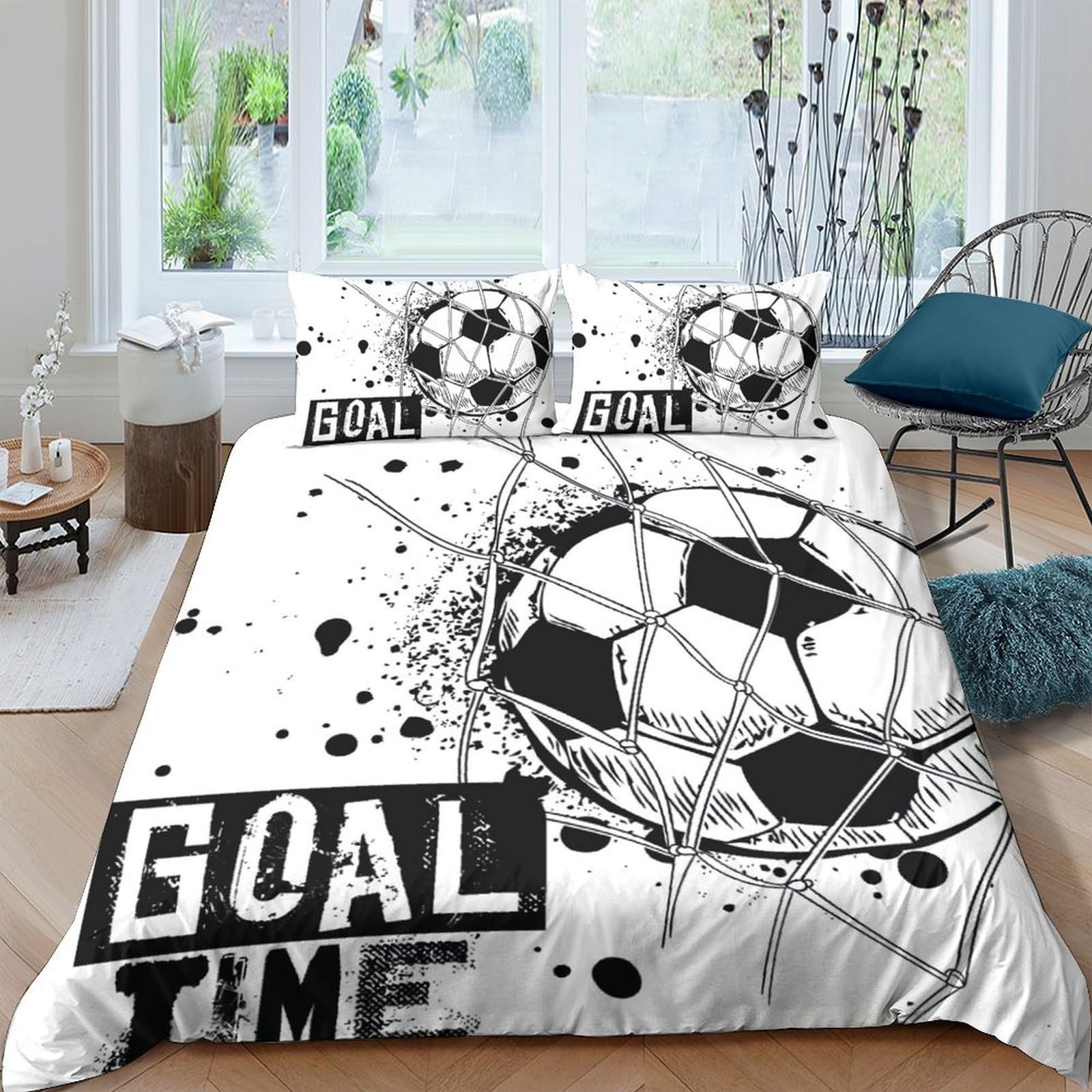 Ctjqhvkz Style-3 3D Printed Soccer Ball Fitted Sheet Microfiber Black White Goal Time Bed Cover For Bedroom Guest Room Decor Single（135X200cm）