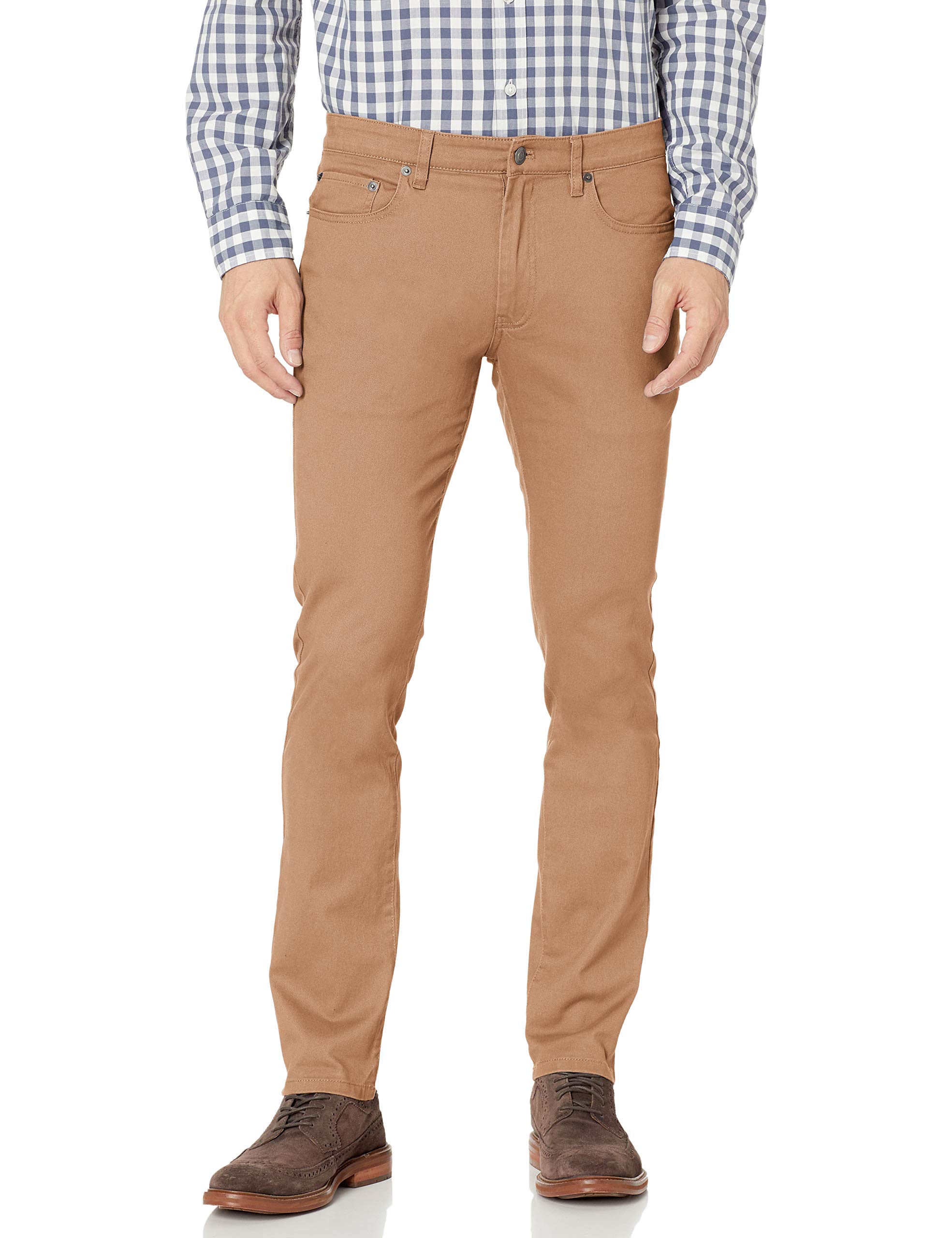 Amazon Essentials Men's Skinny-Fit 5-Pocket Stretch Twill Trousers, Dark Khaki Brown, 38W / 32L