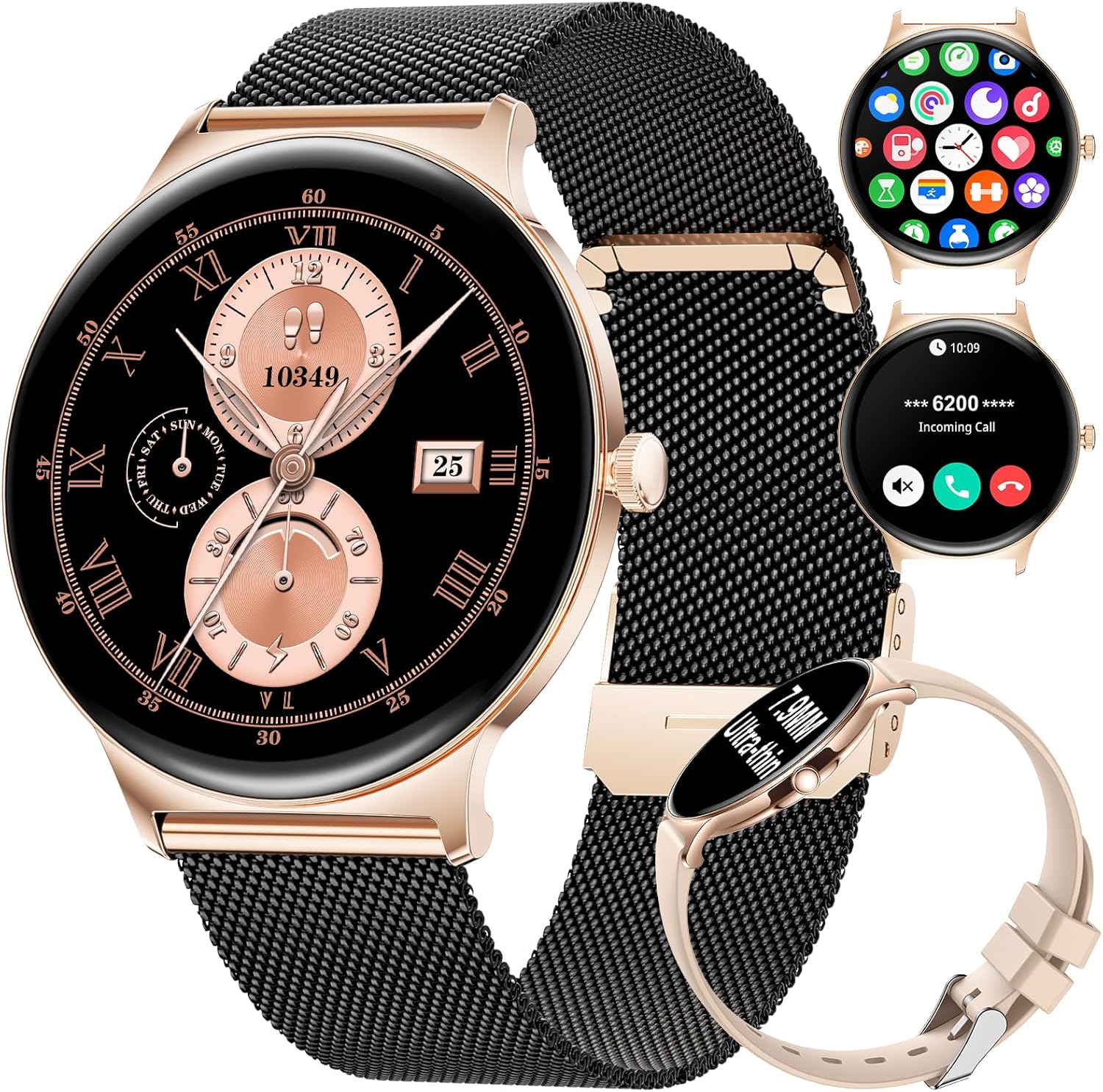 Smart Watches for Women Answer/Make Calls, 1,43″ HD AMOLED Fitness Tracker with 120+Sports/Heart Rate Monitoring/Calorie, IP68 Waterproof Reloj Inteligente para Mujer, Android iOS Smart Watch