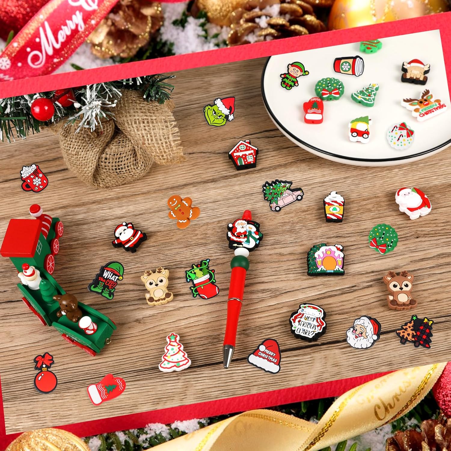 60pcs Christmas Silicone Focal Beads,Not Duplicated Rubber Beads for DIY Beadable Pen Keychain Bracelet Lanyard Making - Image 7