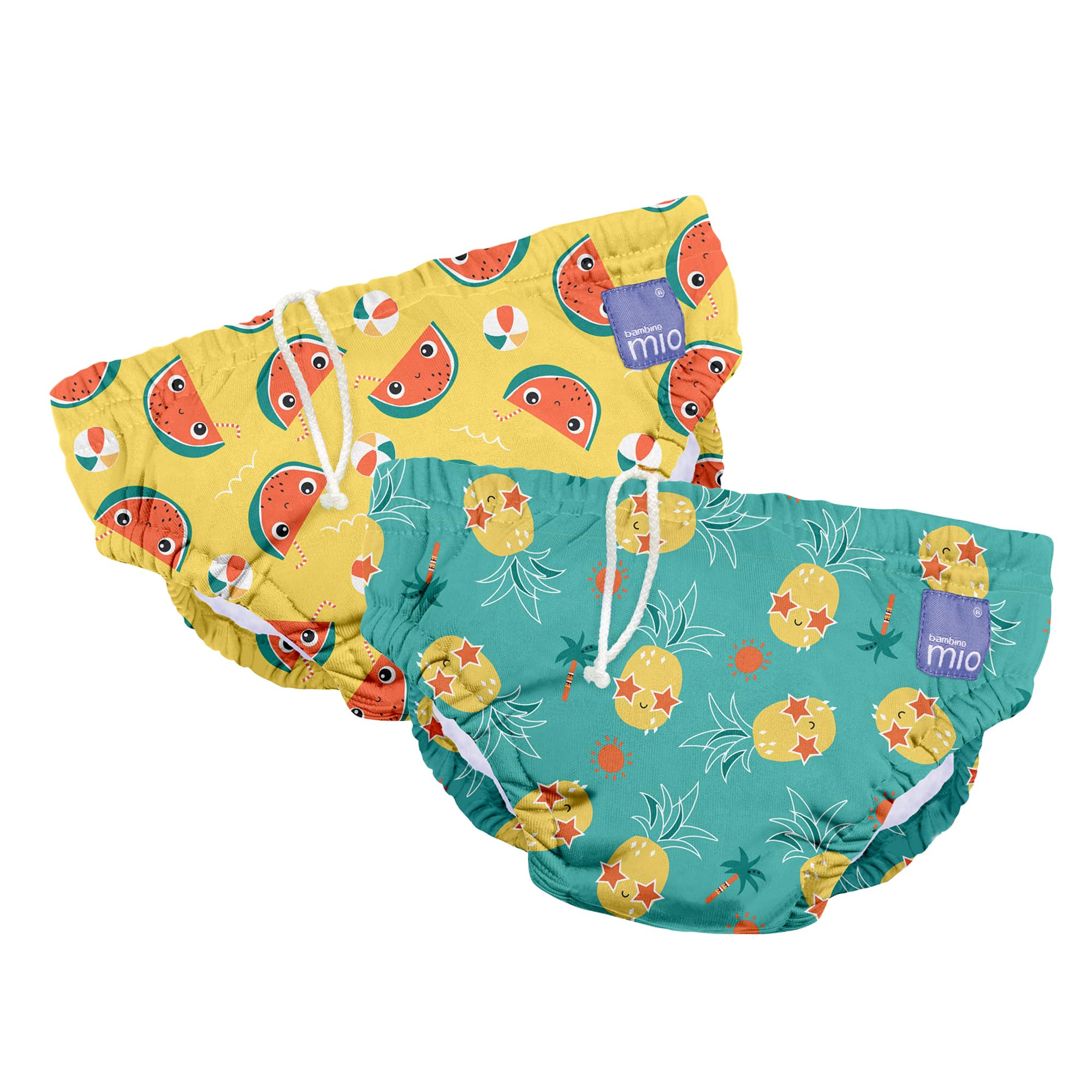 Bambino Mio, Revolutionary Reusable Swim Nappy Pants for Babies and Toddlers, Boys and Girls, Yellow Melon & Teal Pineapple, Pack of 2, 6-12 Months