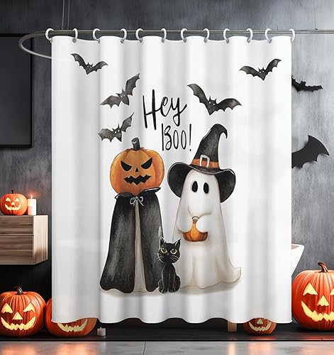 Miniatura 8 de MAMUSE - Cortina de ducha de Halloween para baño, bonita cortina de baño de terror, gótica y esqueleto, decorativa, impermeable, diseño único,