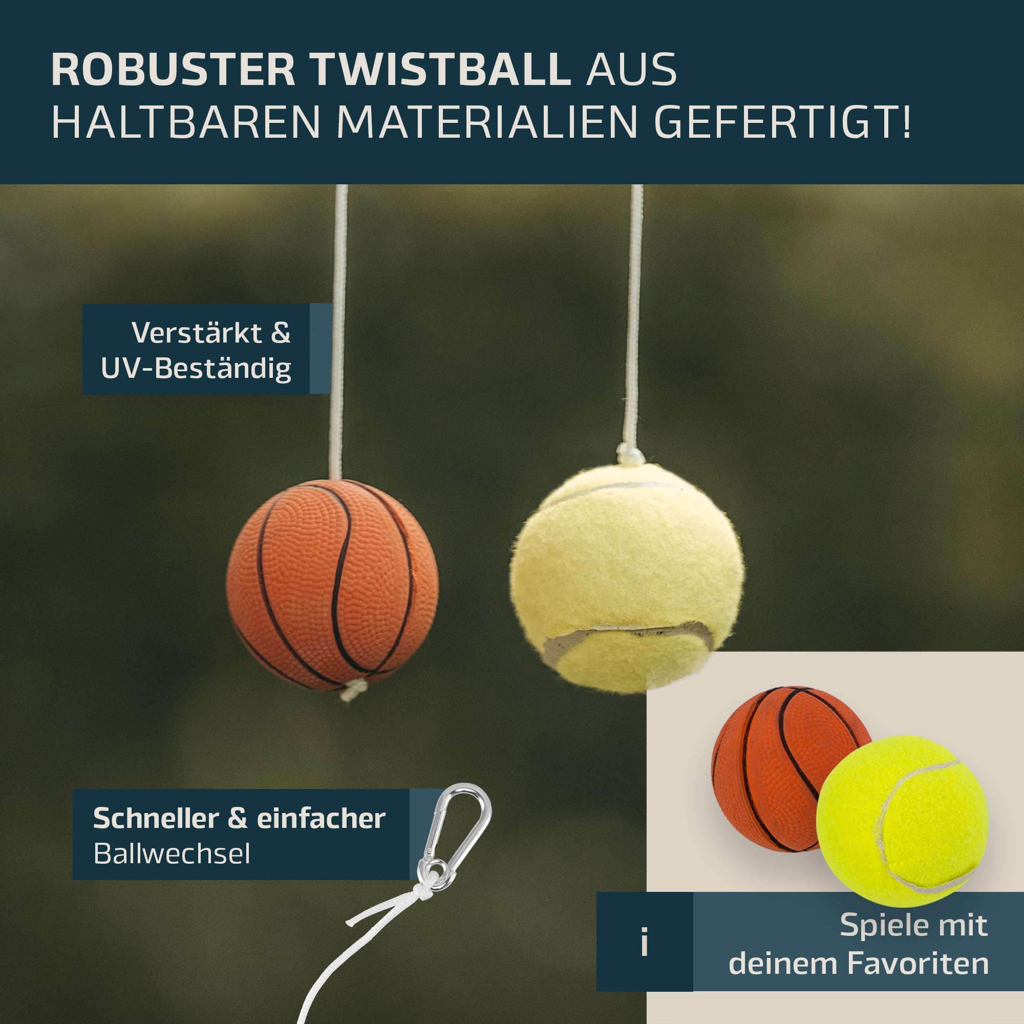 PHIBER-SPORTS Zestaw Twistball [ulepszony model 2023] – trwały dzięki ulepszonym częściom – piłka do swingowania dla dzieci i dorosłych – piłka tenisowa na sznurku, trener tenisowy, gra w ogrodzie i