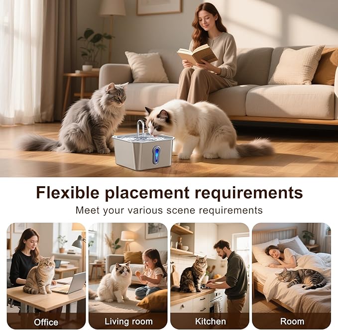 Fuente de Agua para Gatos Acero Inoxidable 4L, Automática y Silenciosa miniatura 8