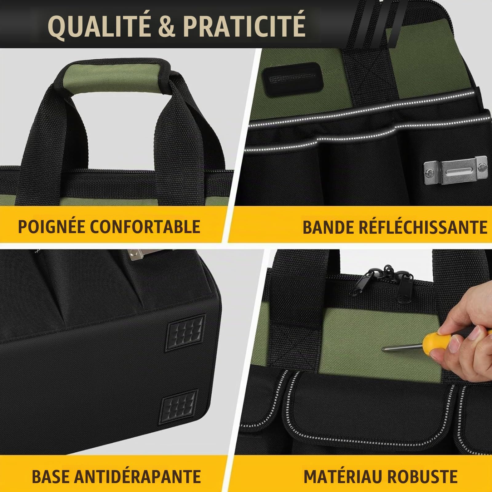 Sacoche Outils,Sac Outils vide,25 Poches Grand Ouverture Robuste Sac à Outils,Organiseur de Rangement,étui de Transport pour Papa,Homme,Mécanicien,électricien,Jardinage(Sac Uniquement)