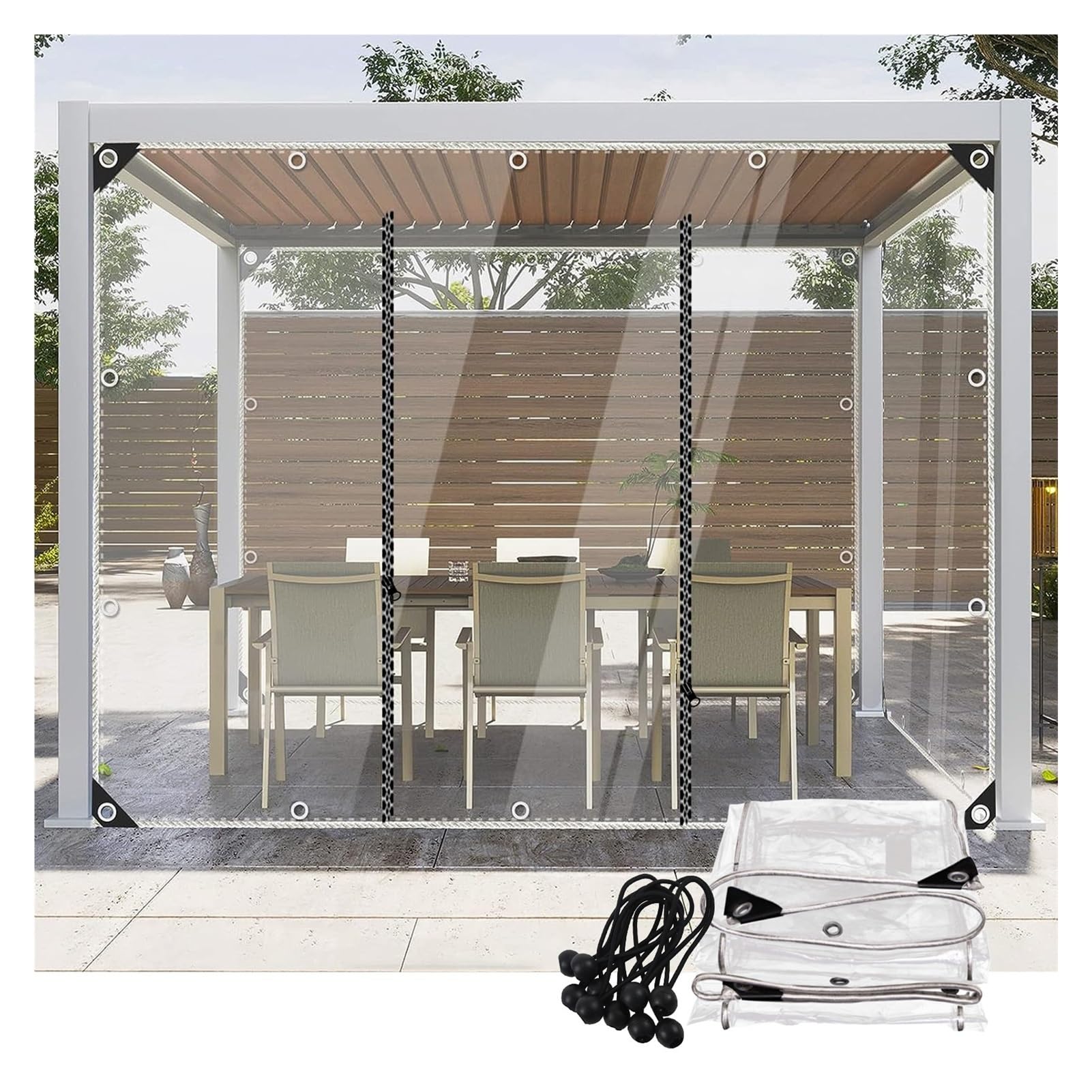 Ghply Clear Tarp Outdoor Waterproof Curtains With Zip Door Gazebo Side Panels Pvc Plastic Partition Curtain Tarpaulin, For Pergola Patio(3X3m)