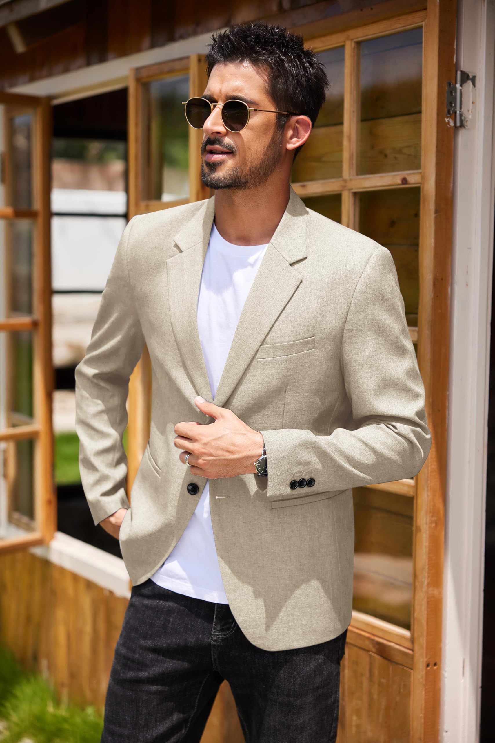 COOFANDY Blazer décontracté pour homme, veste de sport légère tricotée à deux boutons