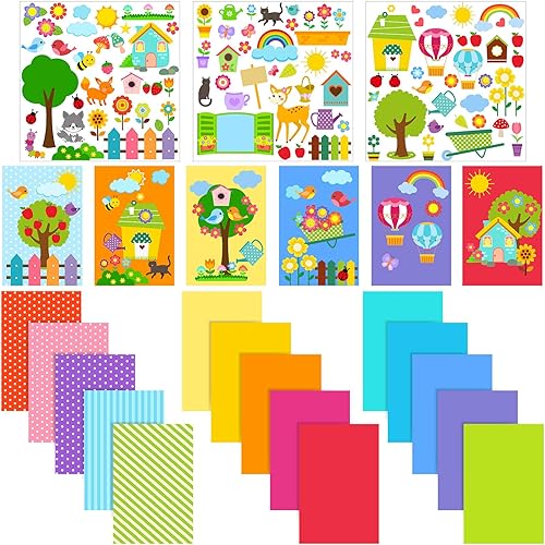 Outus Kit de 15 piezas para hacer tarjetas para niños con 3 hojas de calcomanías, 15 sobres en blanco y 15 calcomanías de sellado, kit de