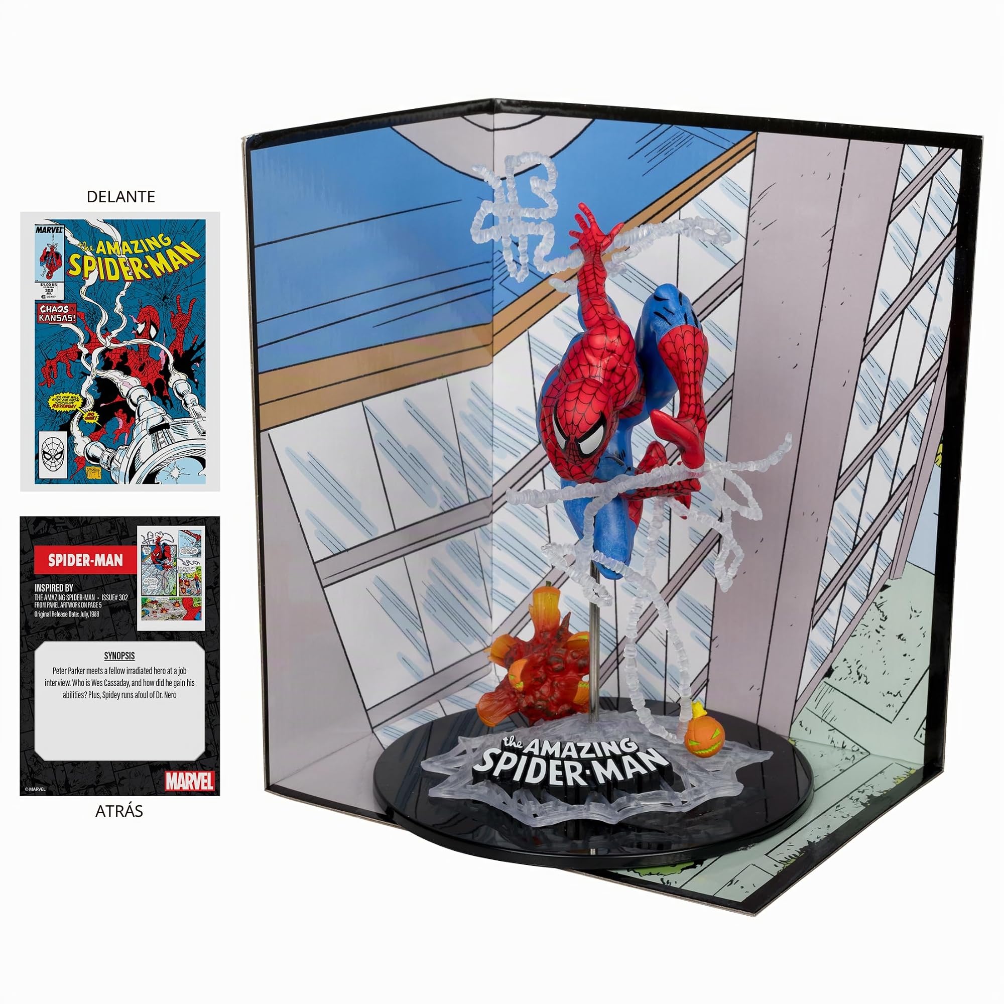 McFarlane Toys - Marvel Spider-Man coleccionable a escala 1:10 con escena (The Amazing Spider-Man #302)