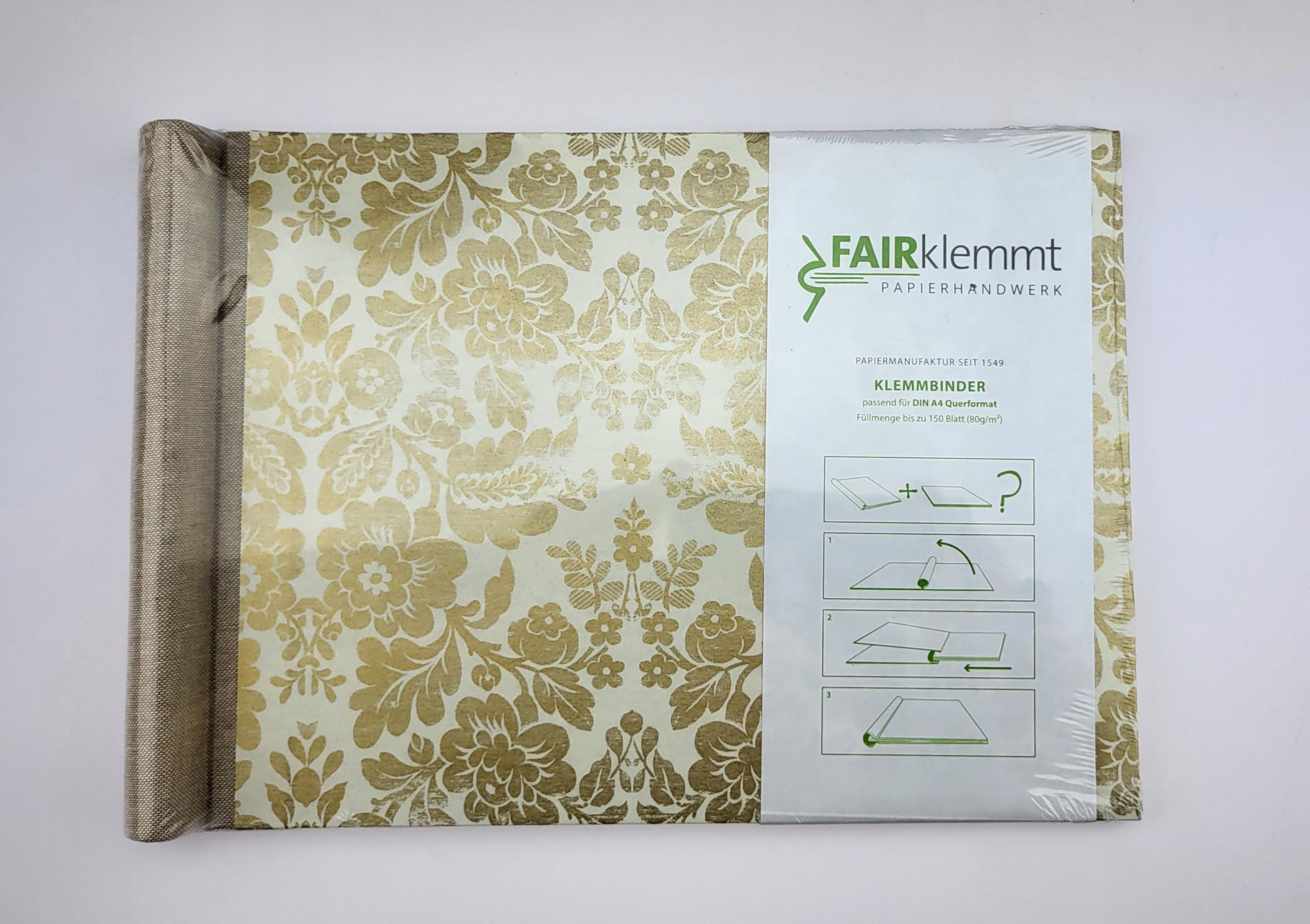 Klemmbinder Luxury Brokat Naturleinen, A4 QUER