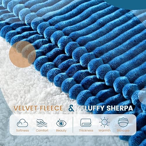 Miniatura 3 de Bearhug Manta eléctrica con calefacción, franela acanalada de 50 x 60 pulgadas y sherpa de calentamiento rápido, 6 niveles de calefacción y apagado