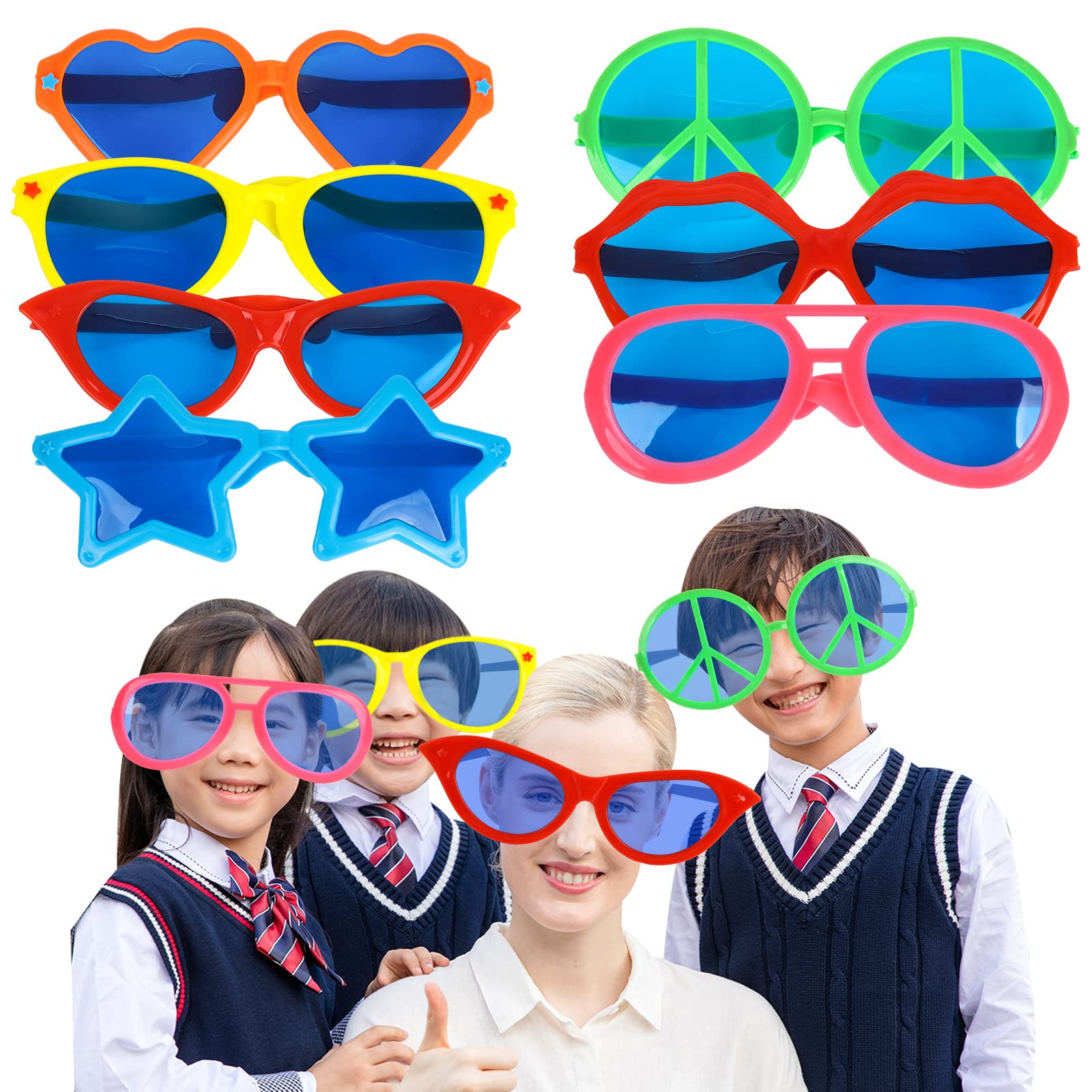 7 Pieces Jumbo Sunglasses Funny Glasses Plastic Colorful Jumbo Glasses for Fancy Dress Photo Props Party Music Festivals Party Supplies