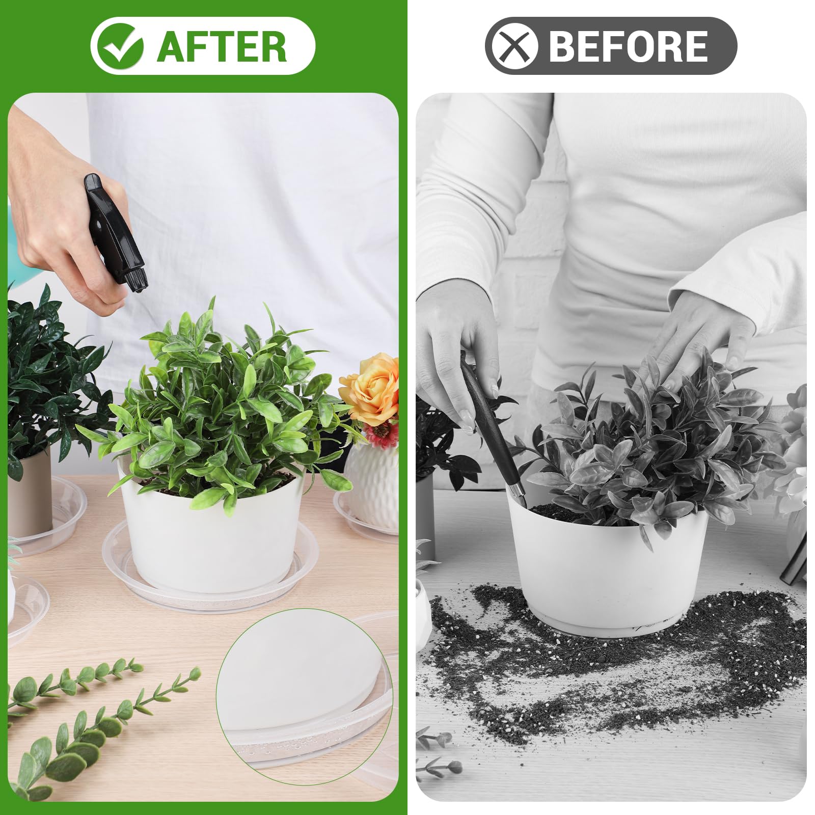 GREANER 30 paquetes de platillos transparentes para plantas, bandejas de plástico de 5 pulgadas para plantas, bandejas de goteo resistentes para plantas en maceta, bandejas sin agujeros para plantas