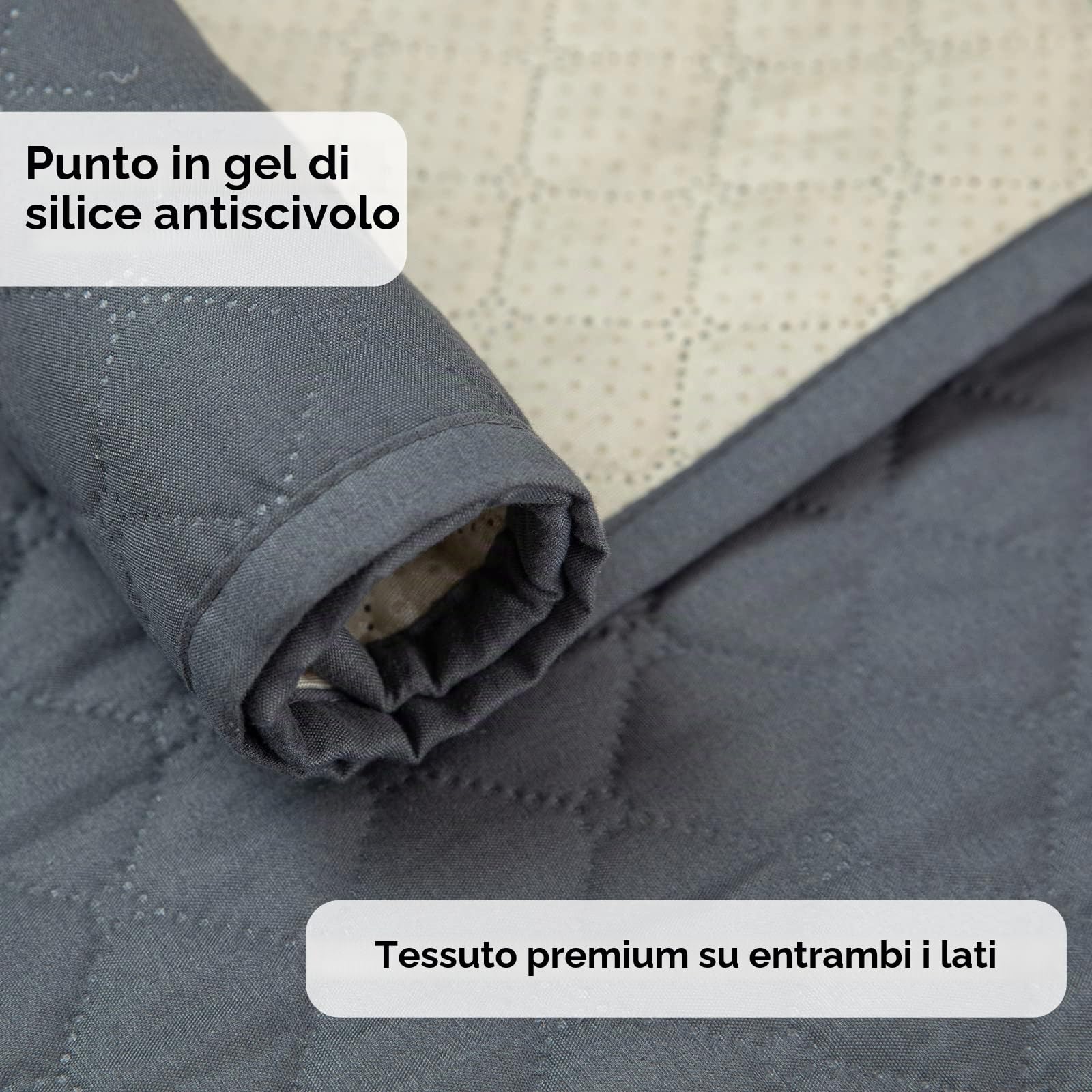 XINEAGE Copridivano 3 Posti, Impermeabile Copridivano Reversibile, Copri Divano Trapuntato con Tasche Laterali, Copridivani Moderno per Cani e Gatti, Grigio Scuro