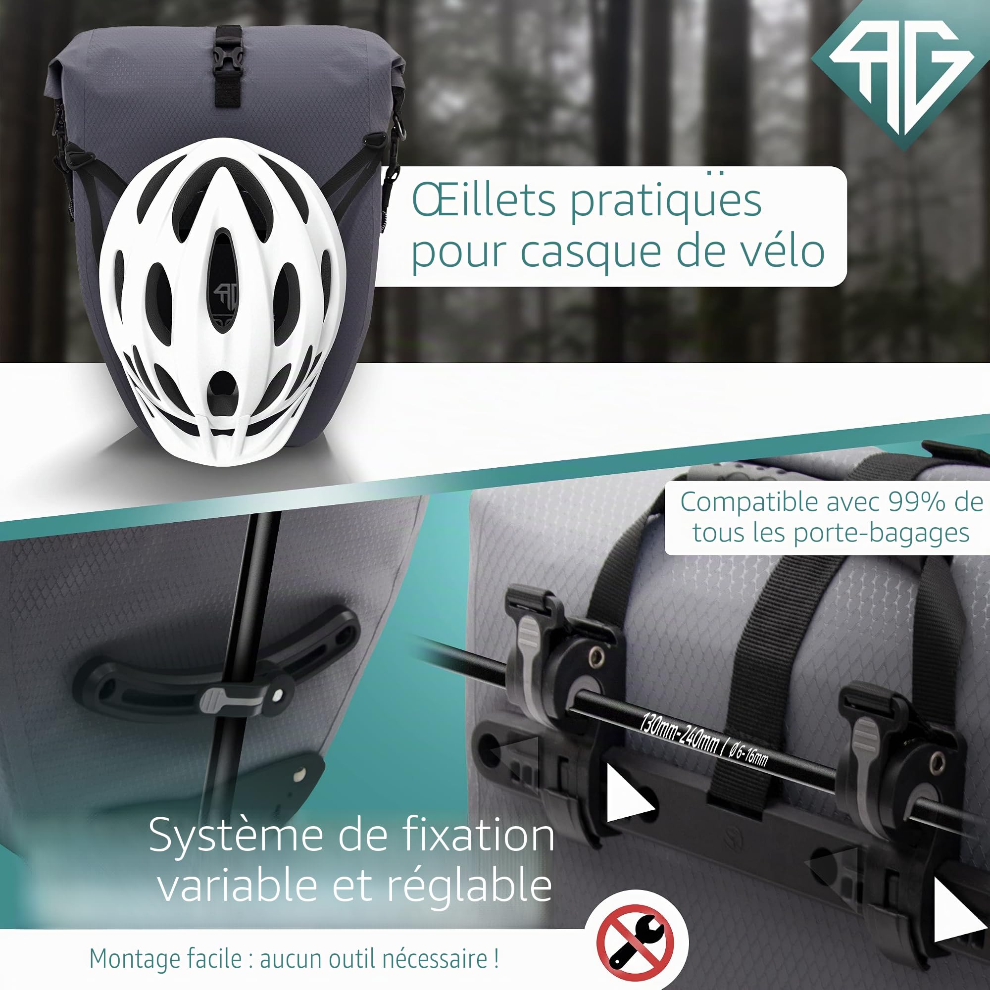 RADGEIST Sacoche de vélo pour porte-bagages - Sac pour porte-bagages de vélo - Sac de porte-bagages étanche et sac à bandoulière - Sacoche de vélo avec réflecteurs