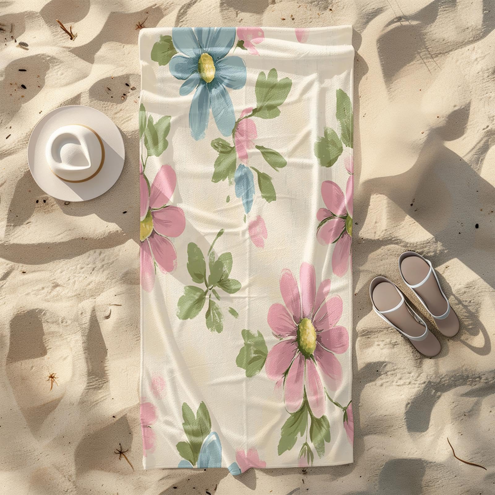 Asciugamano da spiaggia floreale, telo da spiaggia in microfibra per adulti, assorbente e ad asciugatura rapida per viaggi, piscina, yoga, palestra, campeggio 140x200cm/55 x79
