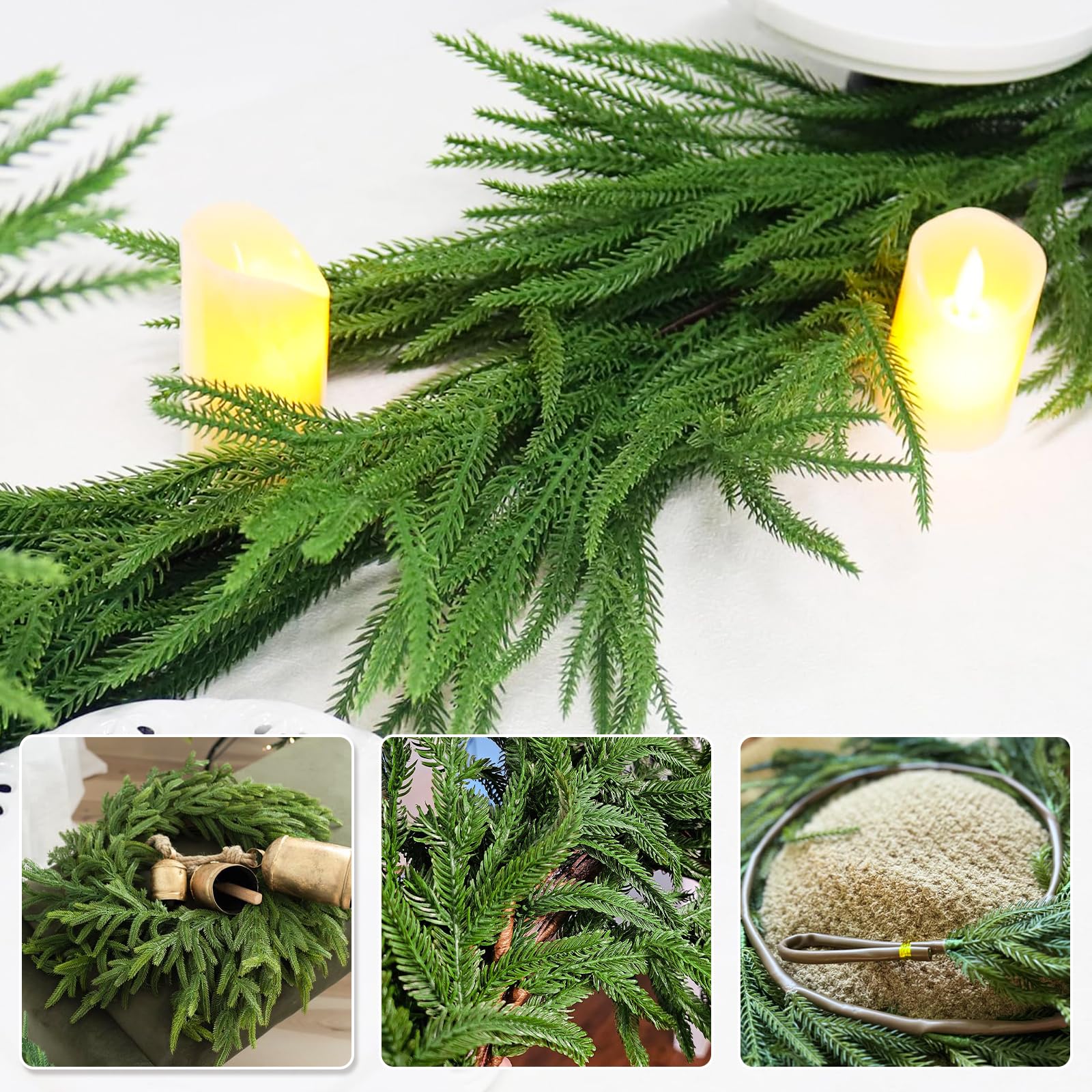 Norfolk Tannengirlande 183 cm, 2 Stück künstliche grüne Girlande, fühlt sich echt an, Weihnachtsgirlanden für Tisch, Treppe, Handlauf, Innenmantel, Dekoration, Outdoor-Weihnachtsdekorationen (2 Stück) | Weihnachtsgirlanden